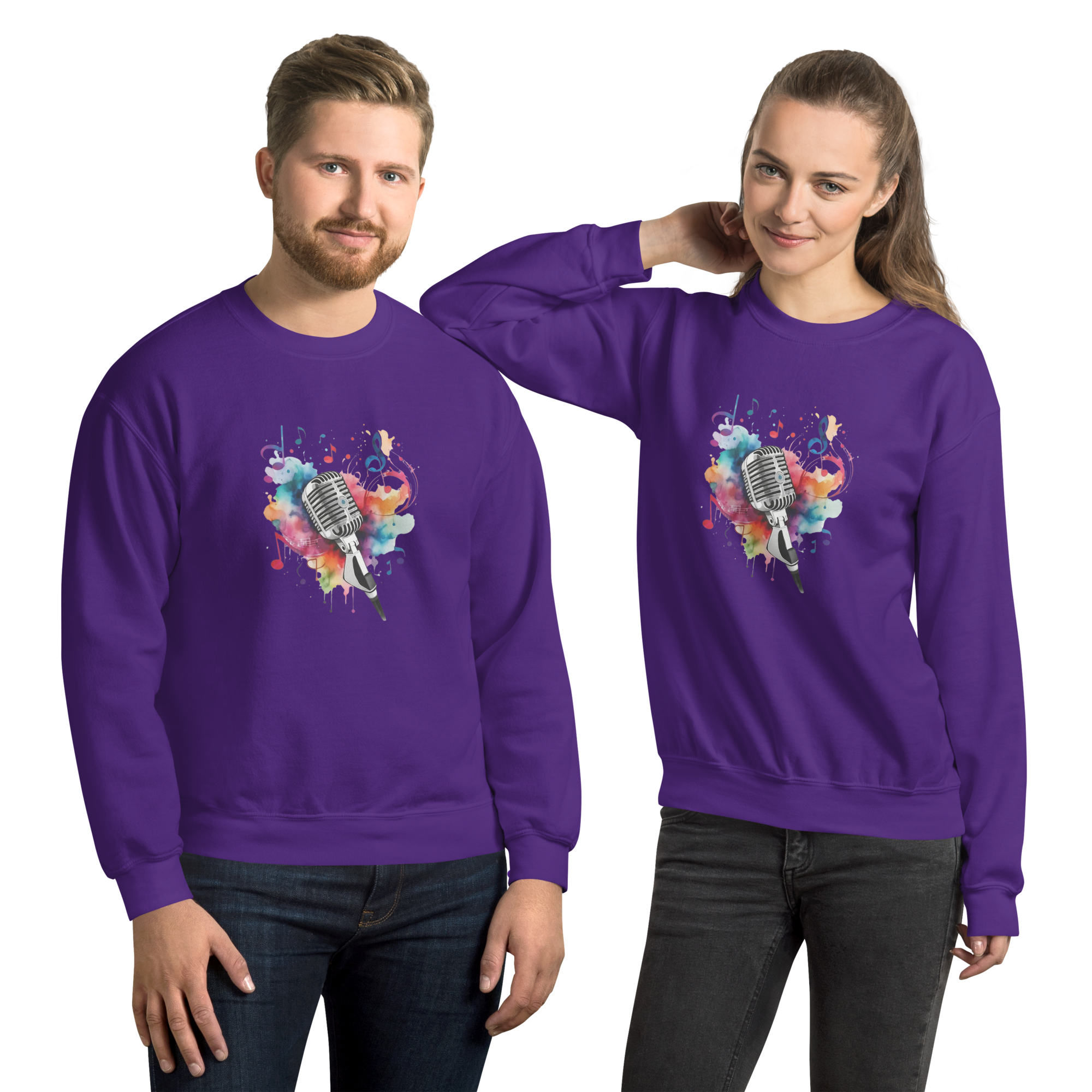 Vibrant Musical Microphone Art Unisex Sweatshirt Physical Sweatshirt Style-Junction Purple S