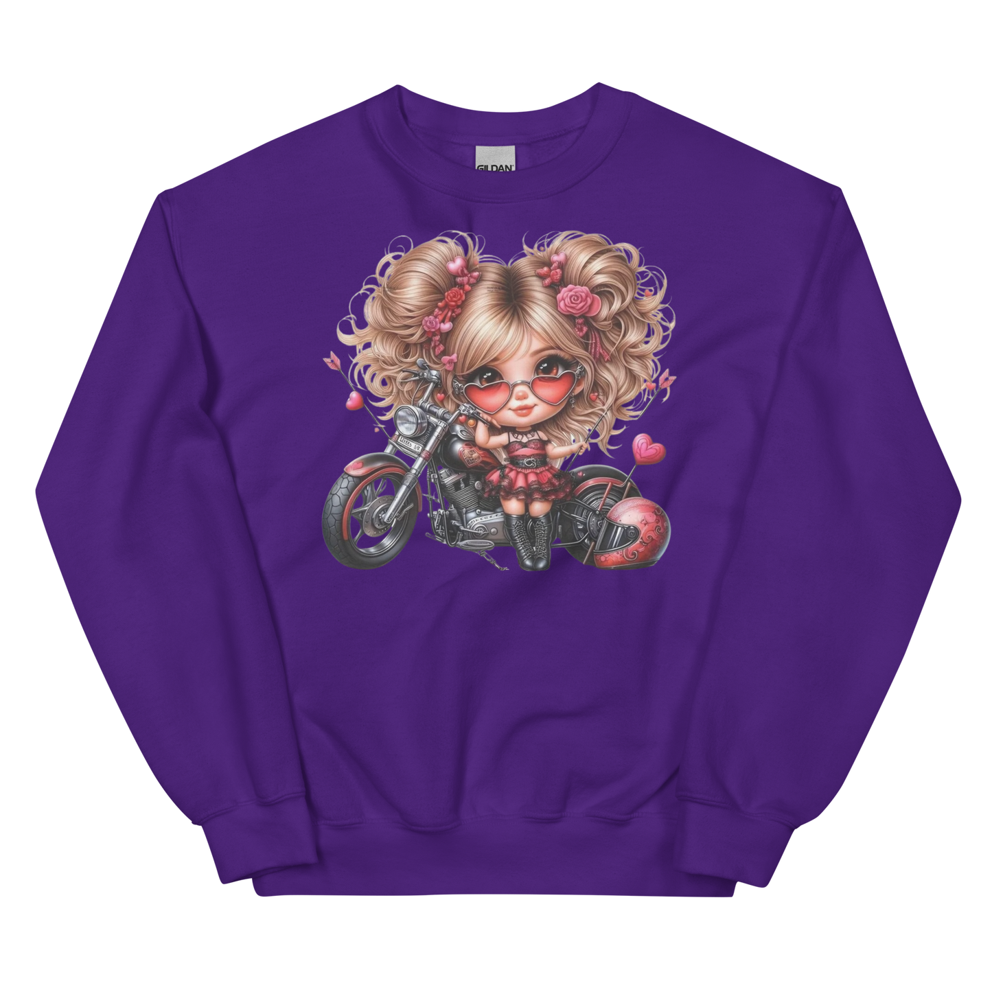 Valentine's Biker Babe Women's Sweatshirt Physical Sweatshirt Style-Junction Custom Designs & Prints Purple S