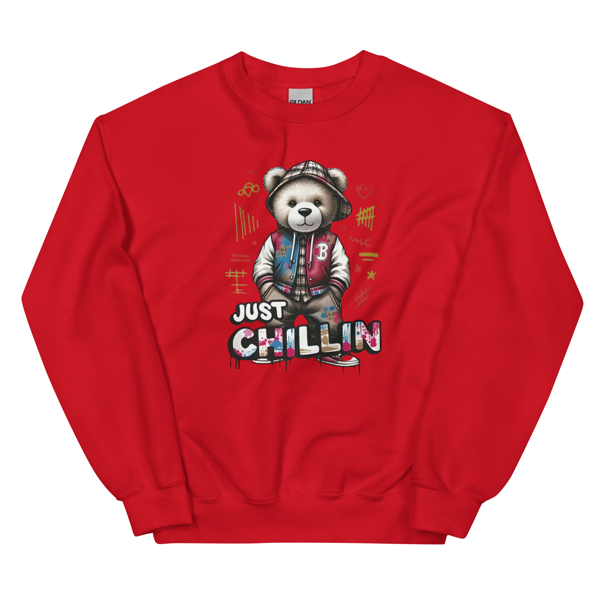 Just Chillin Bear Custom Design Unisex Sweatshirt Physical Sweatshirt Style-Junction Red S 