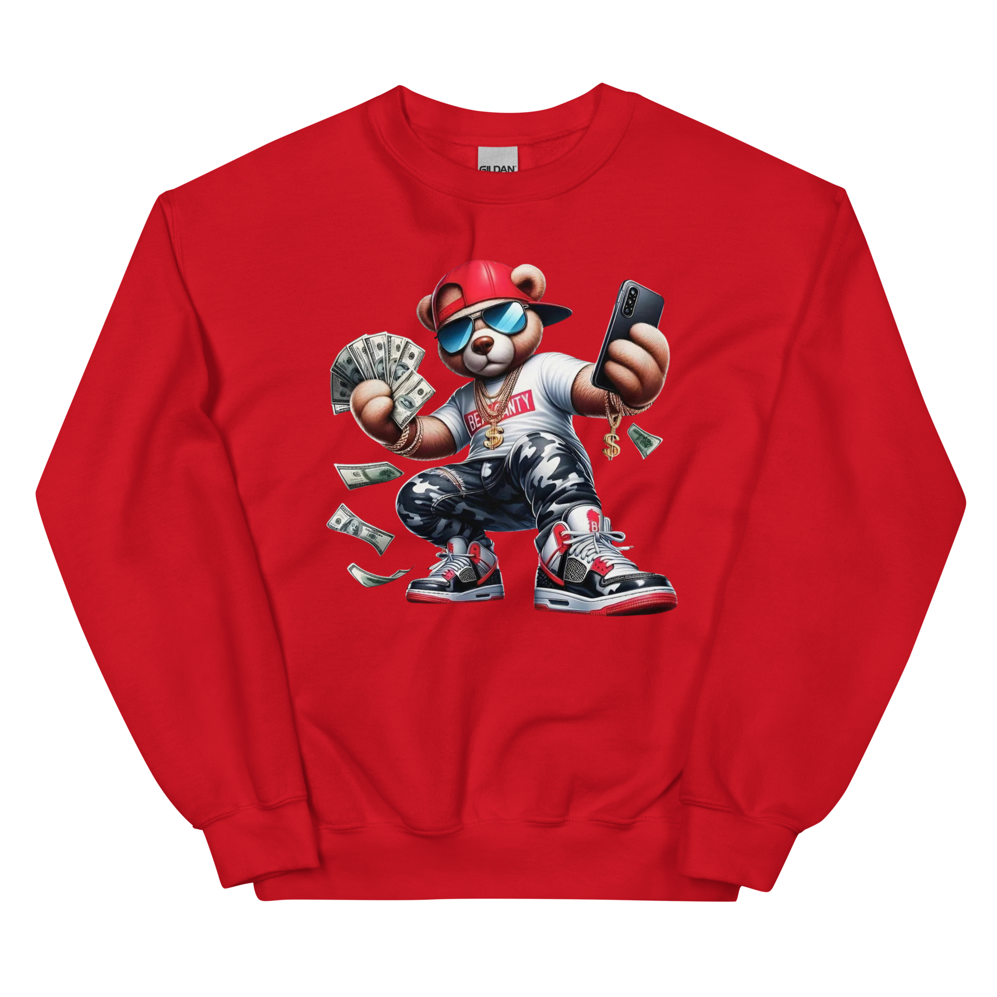 Money Bear Hustler Custom Design Unisex Sweatshirt Physical Sweatshirt Style-Junction Red S 