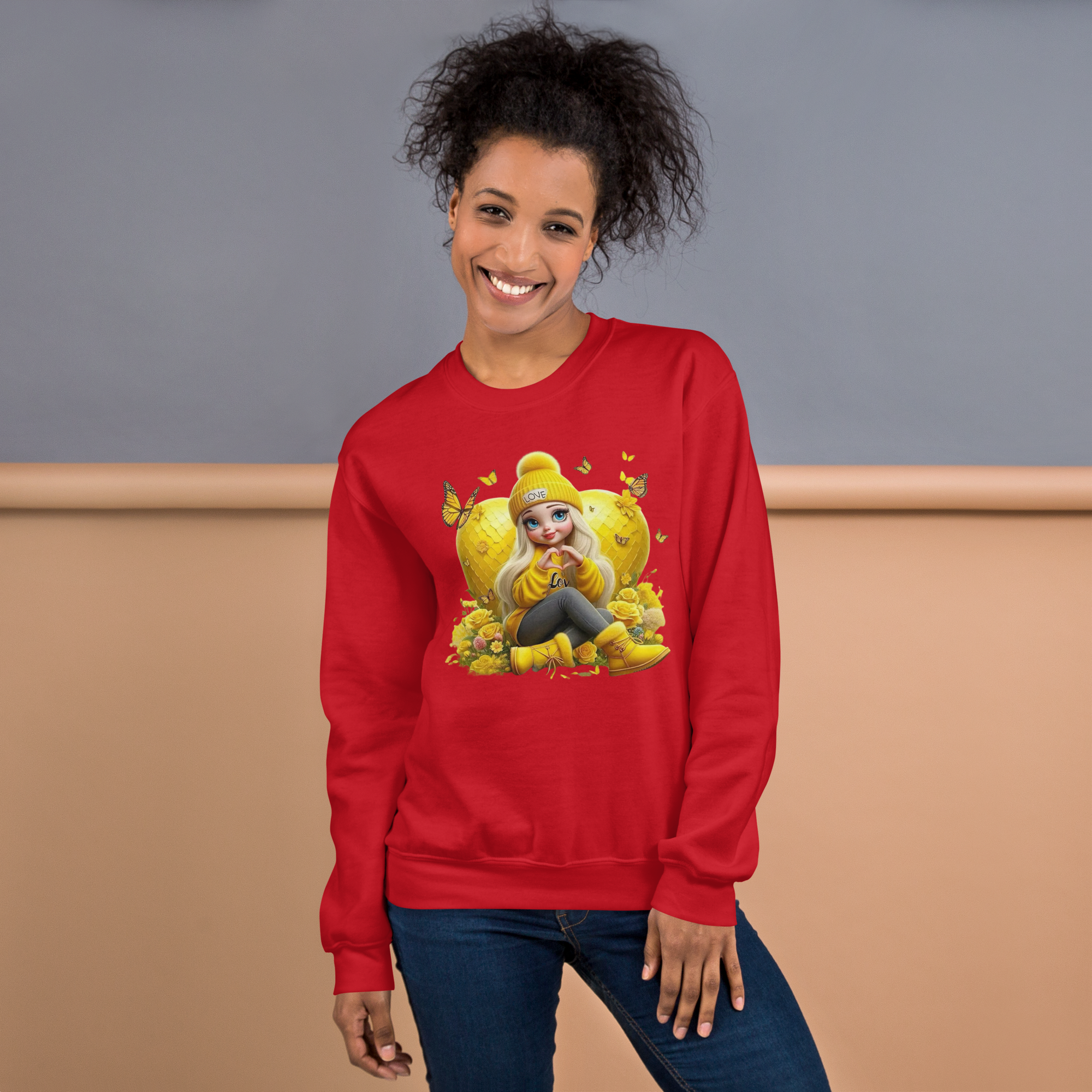 Golden Love Blossom Women's Sweatshirt - Premium Quality Cotton-Polyester Blend Physical Sweatshirt Style-Junction Red S