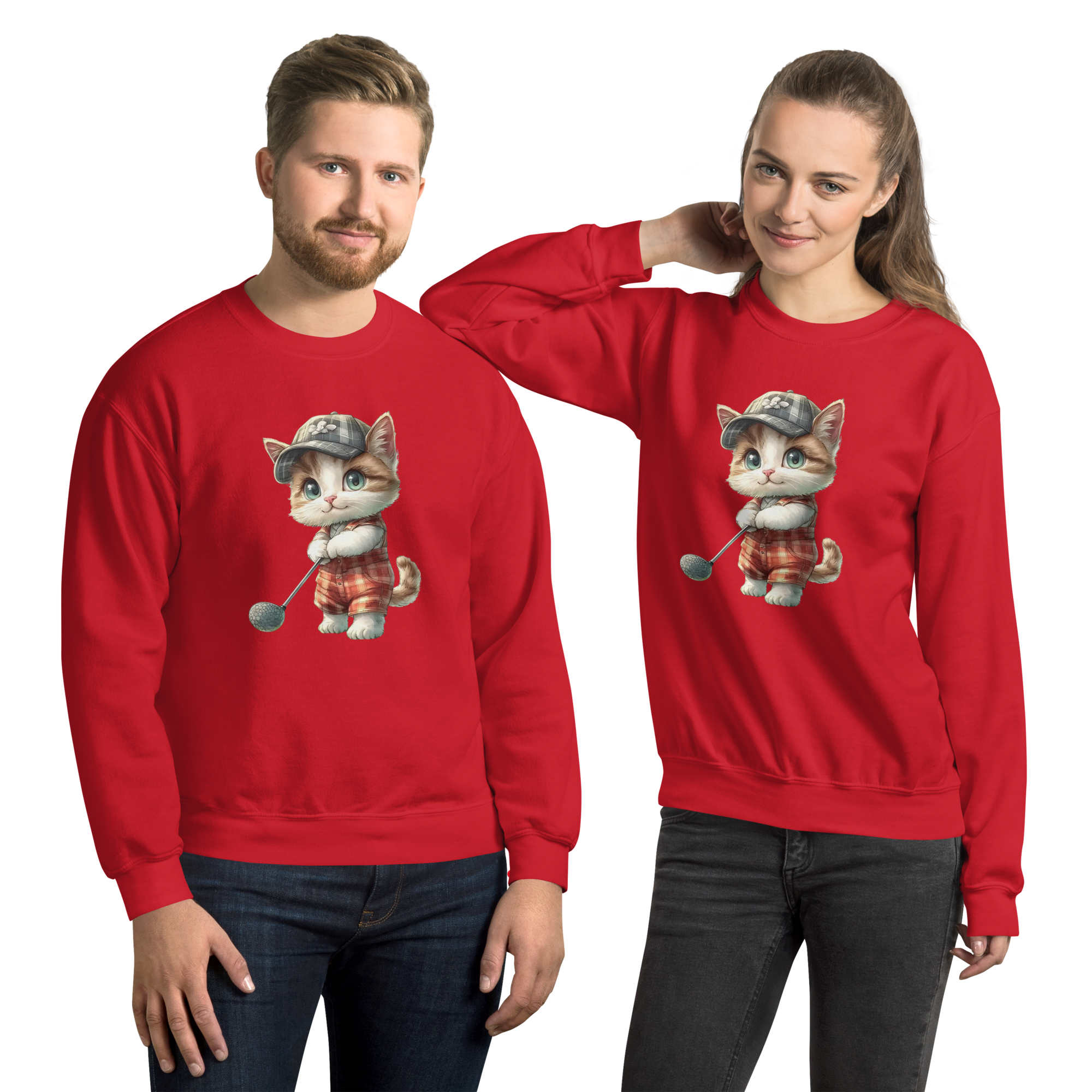 Golfing Kitty Charm Unisex Sweatshirt - Soft, Sturdy, and Perfect for Cold Weather Physical Sweatshirt Style-Junction Red S