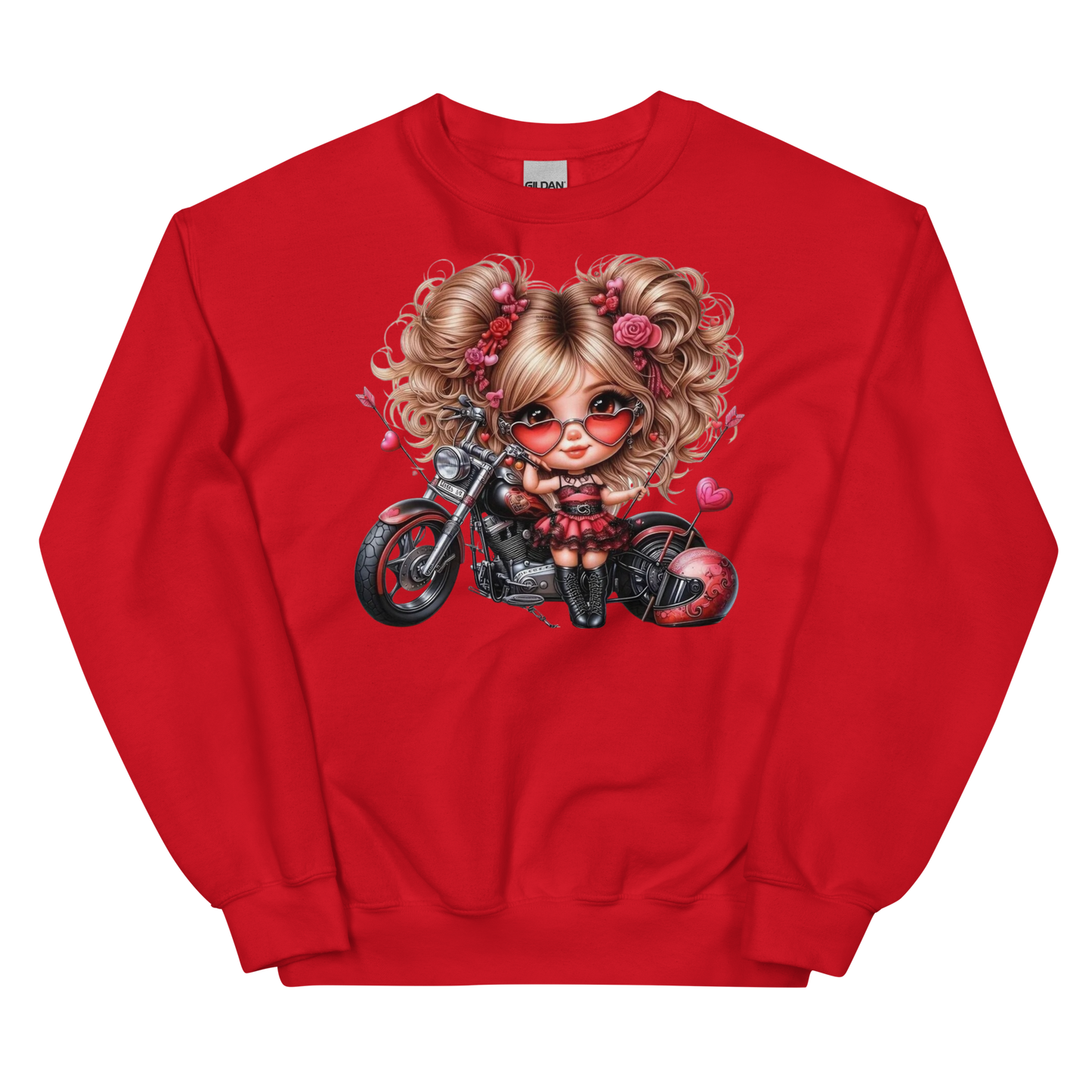 Valentine's Biker Babe Women's Sweatshirt Physical Sweatshirt Style-Junction Custom Designs & Prints Red S