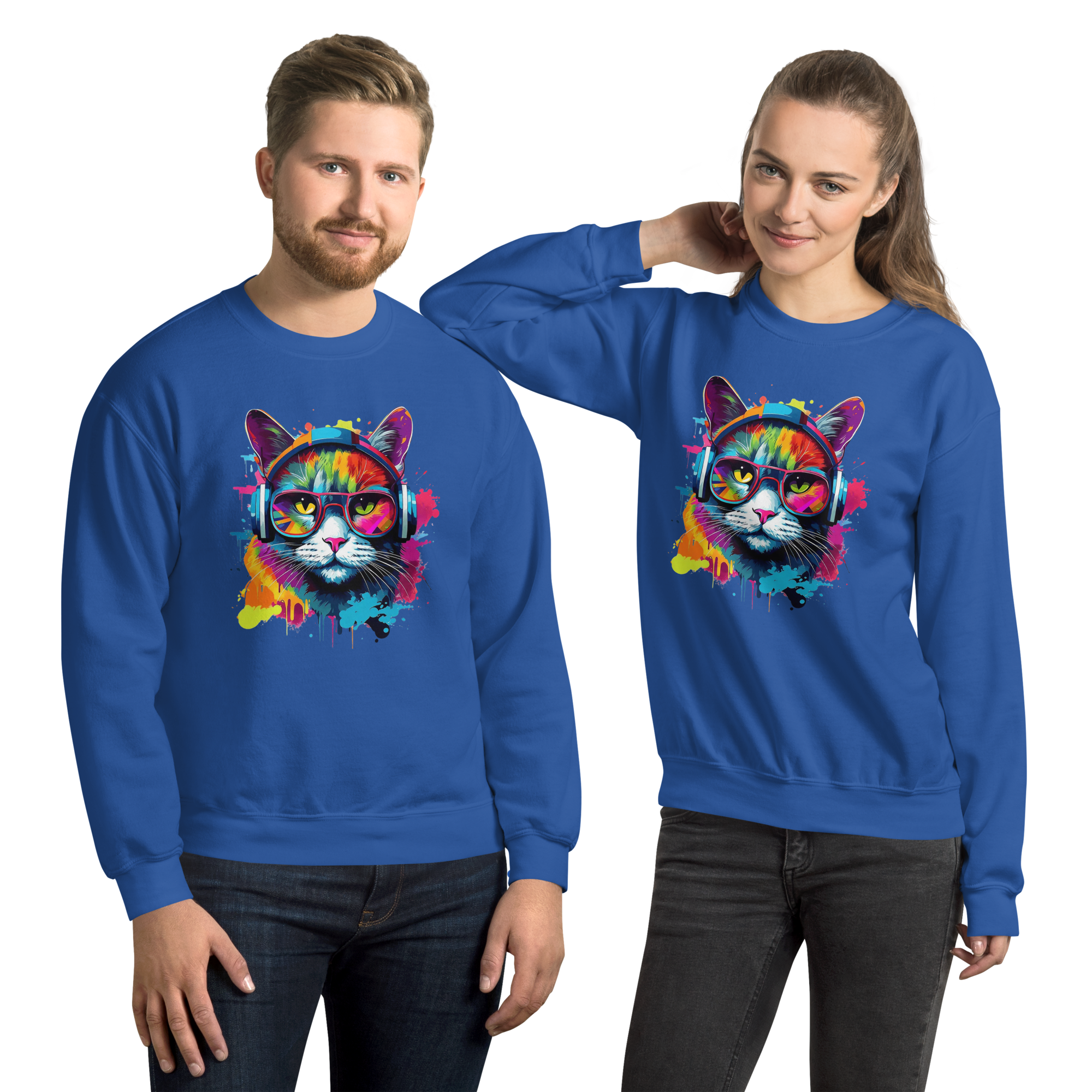 Vibrant DJ Cat Unisex Sweatshirt - Premium Softness and Long-Lasting Comfort Physical Sweatshirt Style-Junction Royal S