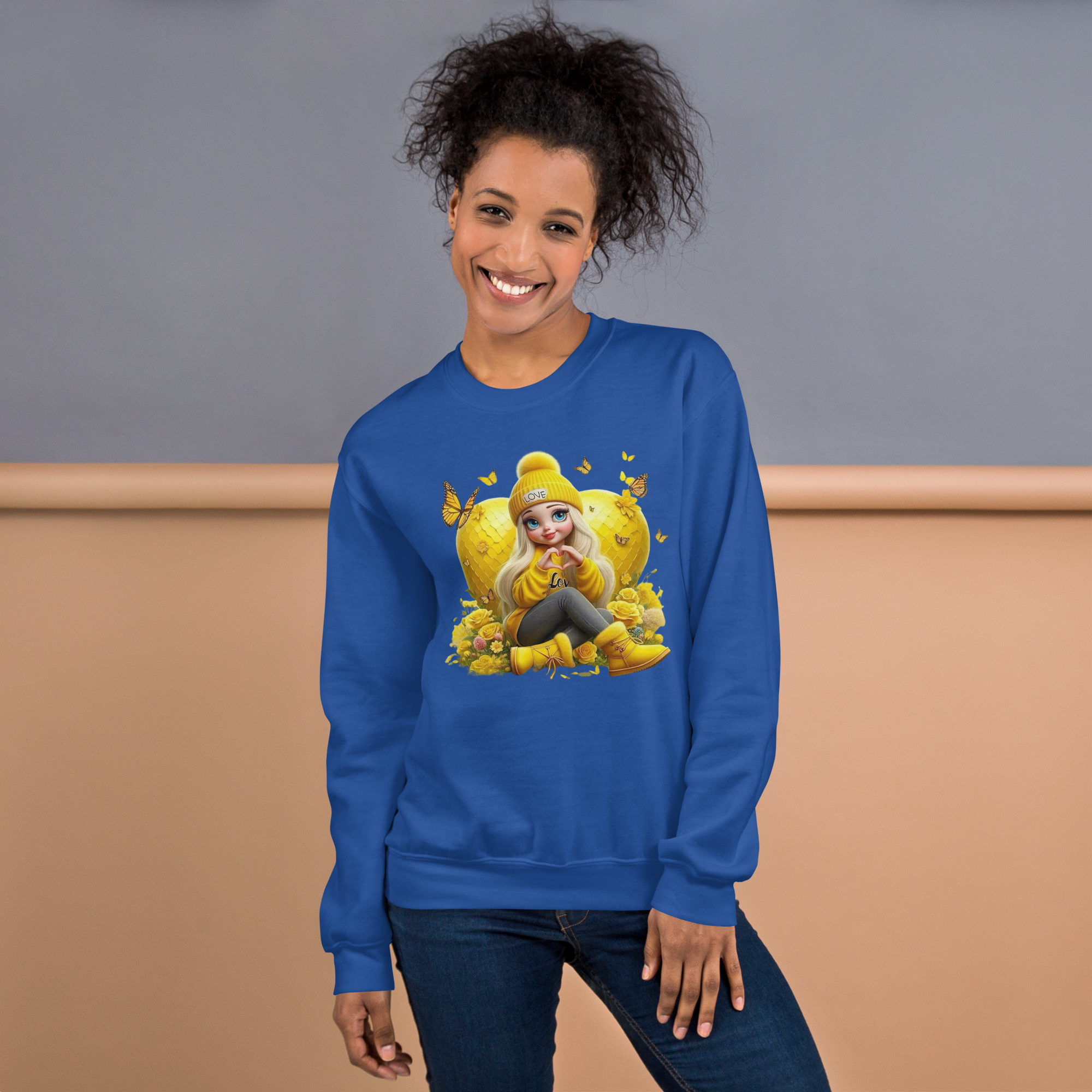 Golden Love Blossom Women's Sweatshirt - Premium Quality Cotton-Polyester Blend Physical Sweatshirt Style-Junction Royal S