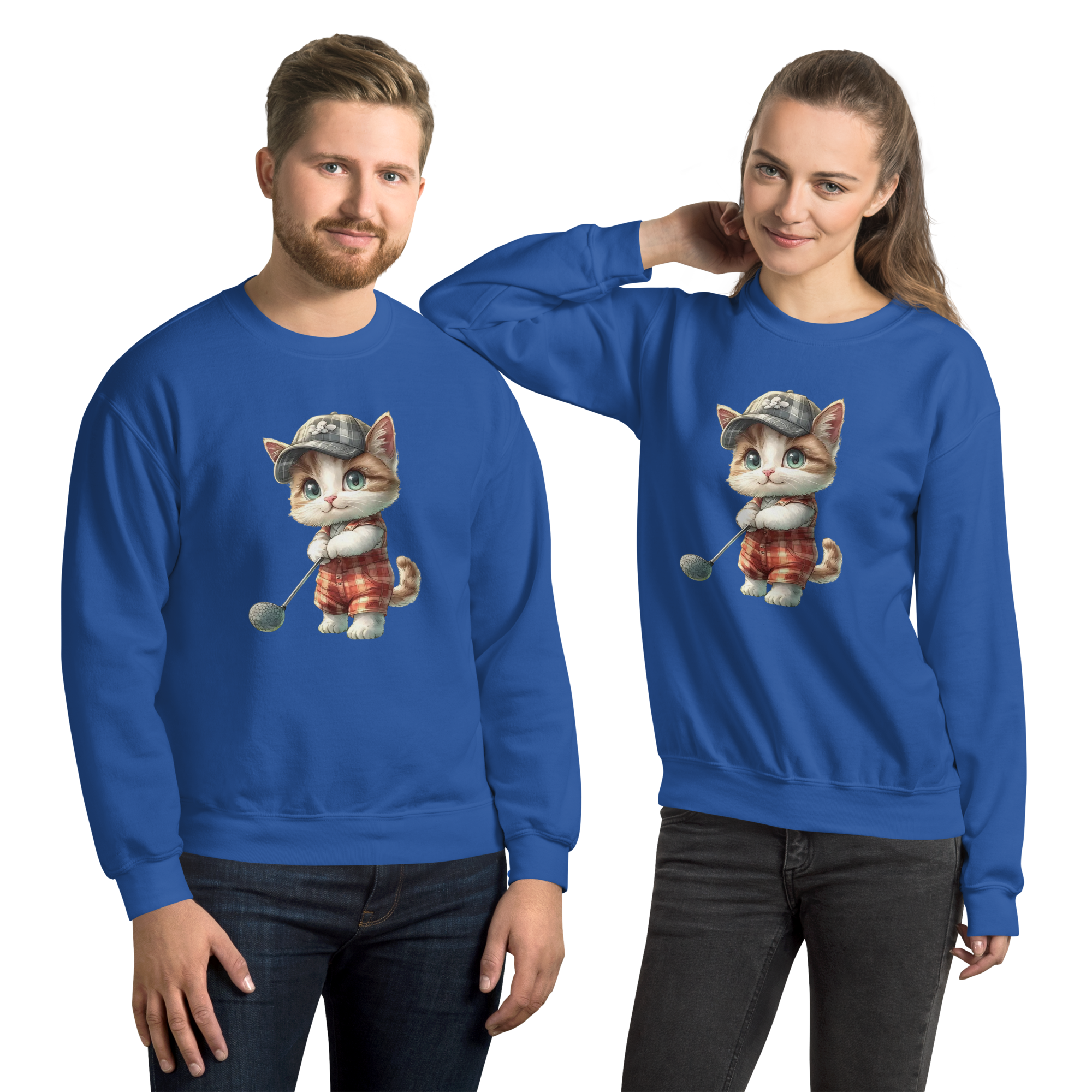 Golfing Kitty Charm Unisex Sweatshirt - Soft, Sturdy, and Perfect for Cold Weather Physical Sweatshirt Style-Junction Royal S