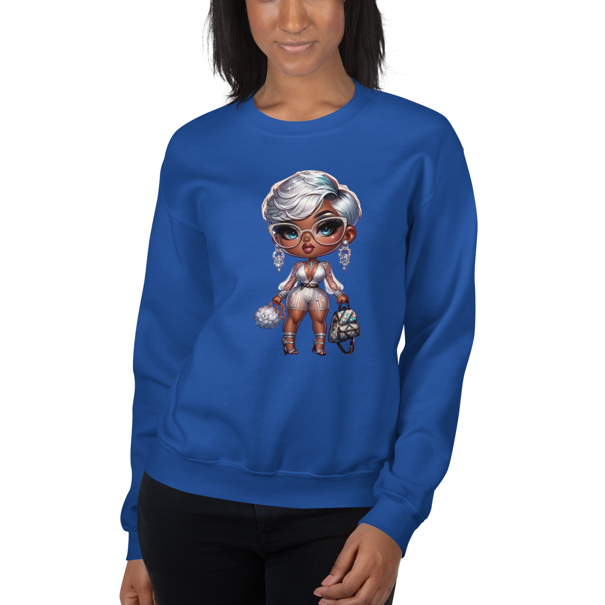 Silver Elegance Queen Women's Sweatshirt - Stay Warm with a Pre-Shrunk, Soft Cotton-Polyester Blend Physical Sweatshirt Style-Junction Royal S