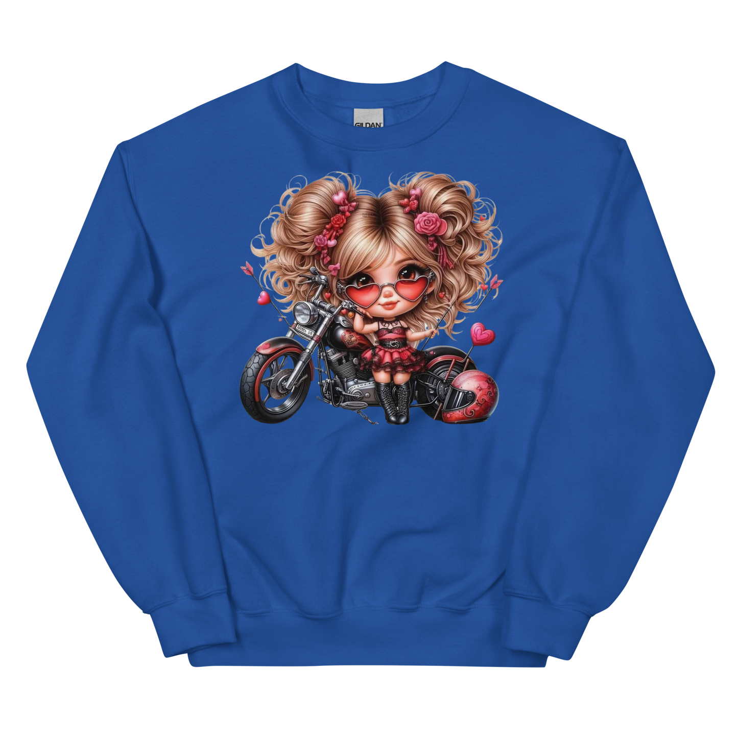 Valentine's Biker Babe Women's Sweatshirt Physical Sweatshirt Style-Junction Custom Designs & Prints Royal S