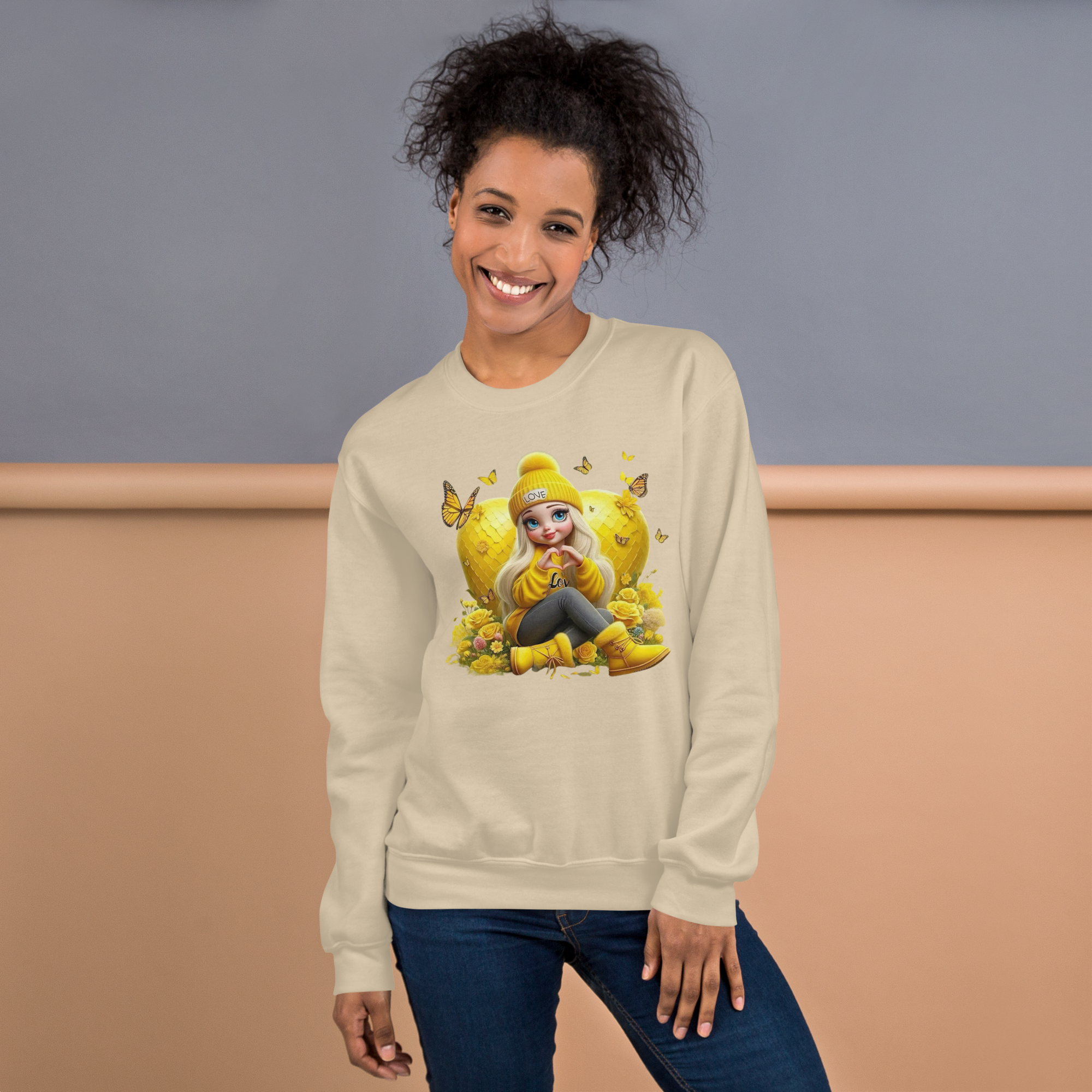 Golden Love Blossom Women's Sweatshirt - Premium Quality Cotton-Polyester Blend Physical Sweatshirt Style-Junction