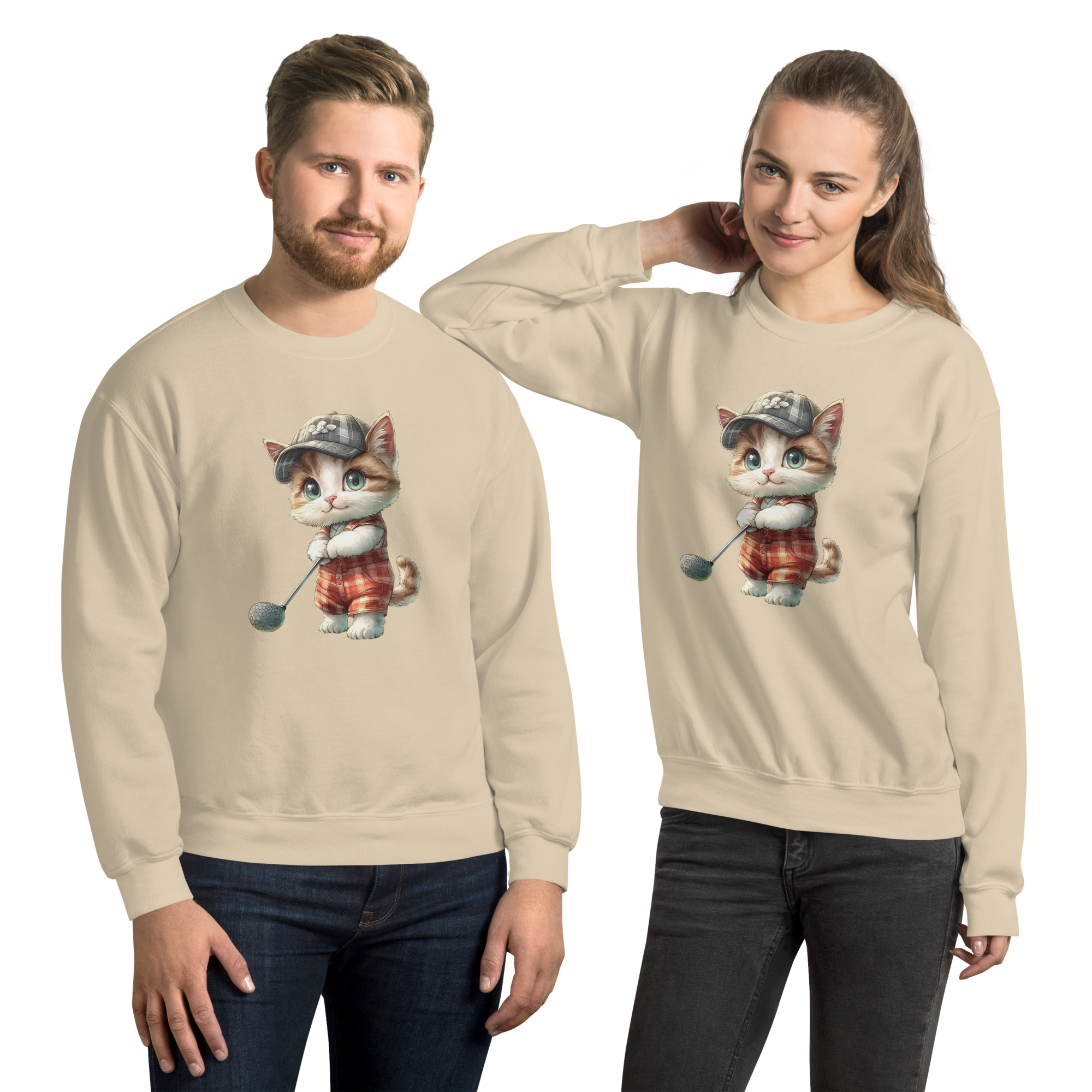 Golfing Kitty Charm Unisex Sweatshirt - Soft, Sturdy, and Perfect for Cold Weather Physical Sweatshirt Style-Junction