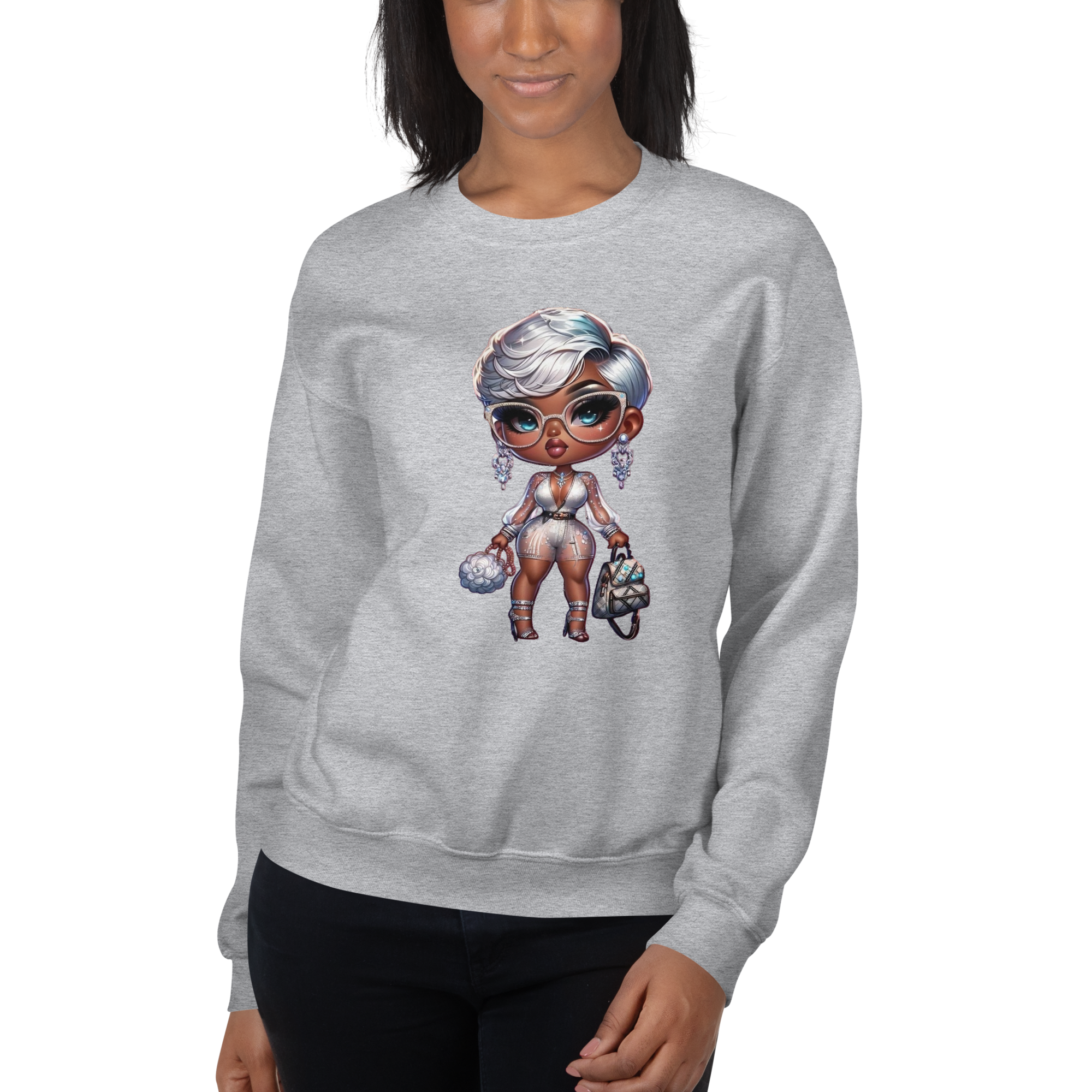 Silver Elegance Queen Women's Sweatshirt - Stay Warm with a Pre-Shrunk, Soft Cotton-Polyester Blend Physical Sweatshirt Style-Junction