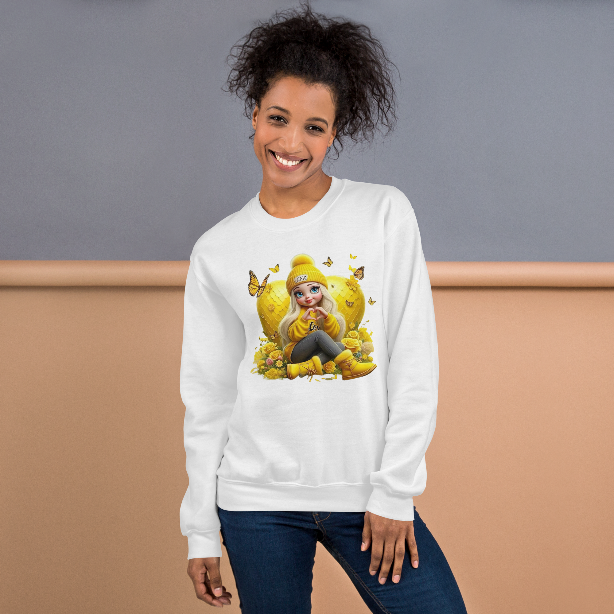 Golden Love Blossom Women's Sweatshirt - Premium Quality Cotton-Polyester Blend Physical Sweatshirt Style-Junction