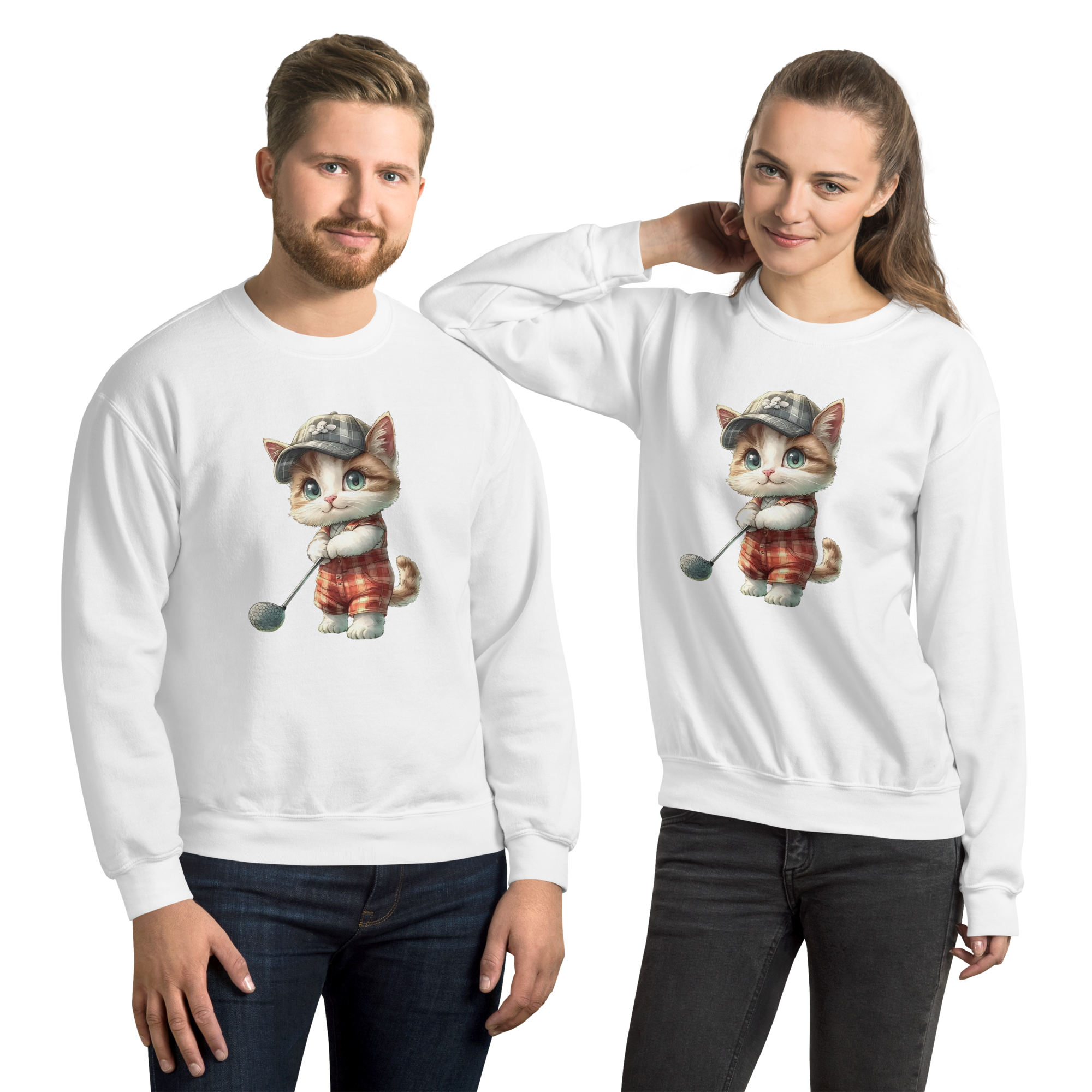 Golfing Kitty Charm Unisex Sweatshirt - Soft, Sturdy, and Perfect for Cold Weather Physical Sweatshirt Style-Junction