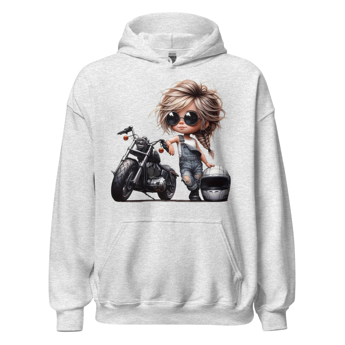 Biker Girl Hoodie – Cute Chibi Motorcycle Sweatshirt – Trendy Biker Chick Fashion – Cozy Streetwear for Women – Motorcycle Gift Physical Hoodie Style-Junction Custom Designs & Prints