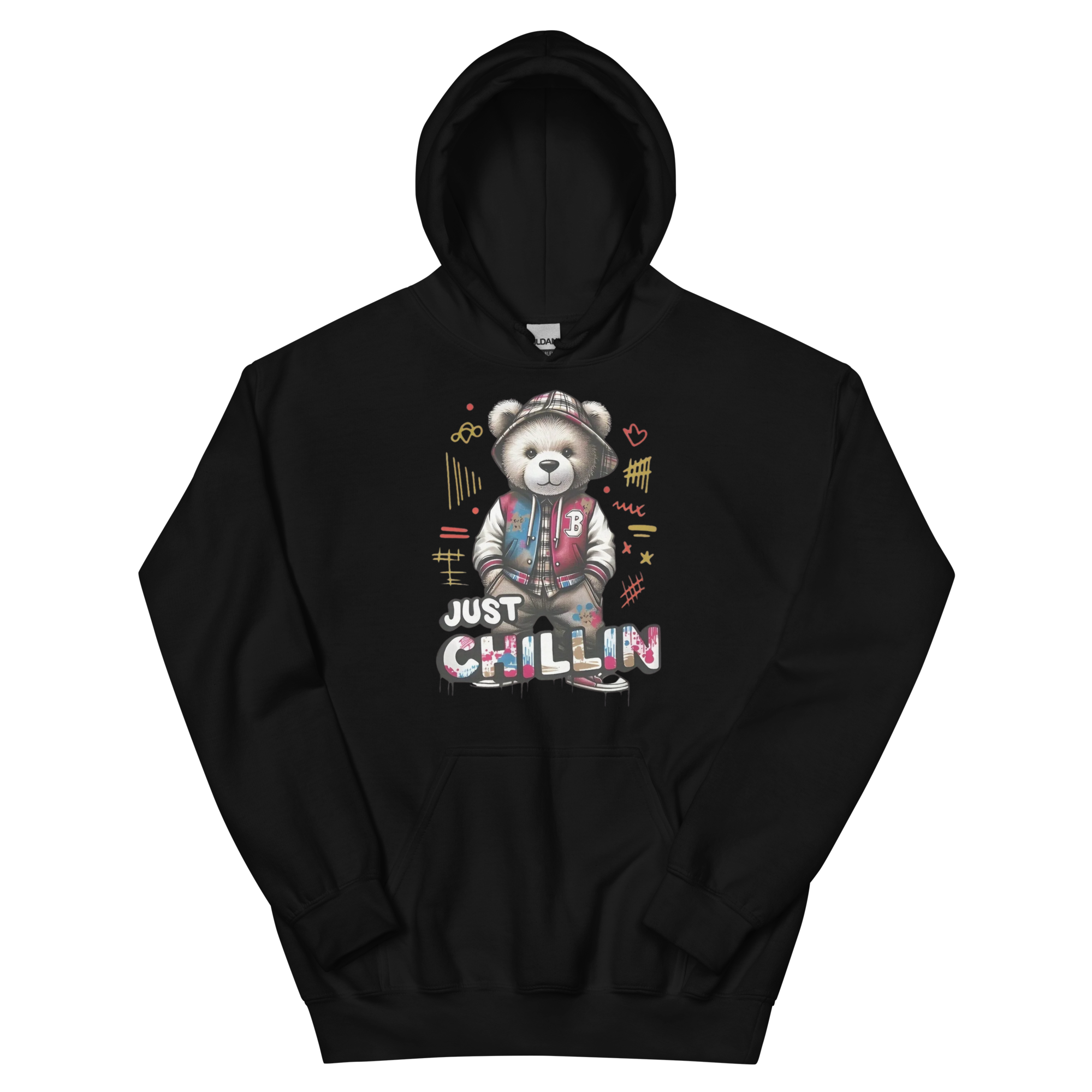 Just Chillin Bear Custom Design Unisex Hoodie Physical Hoodie Style-Junction Black S 