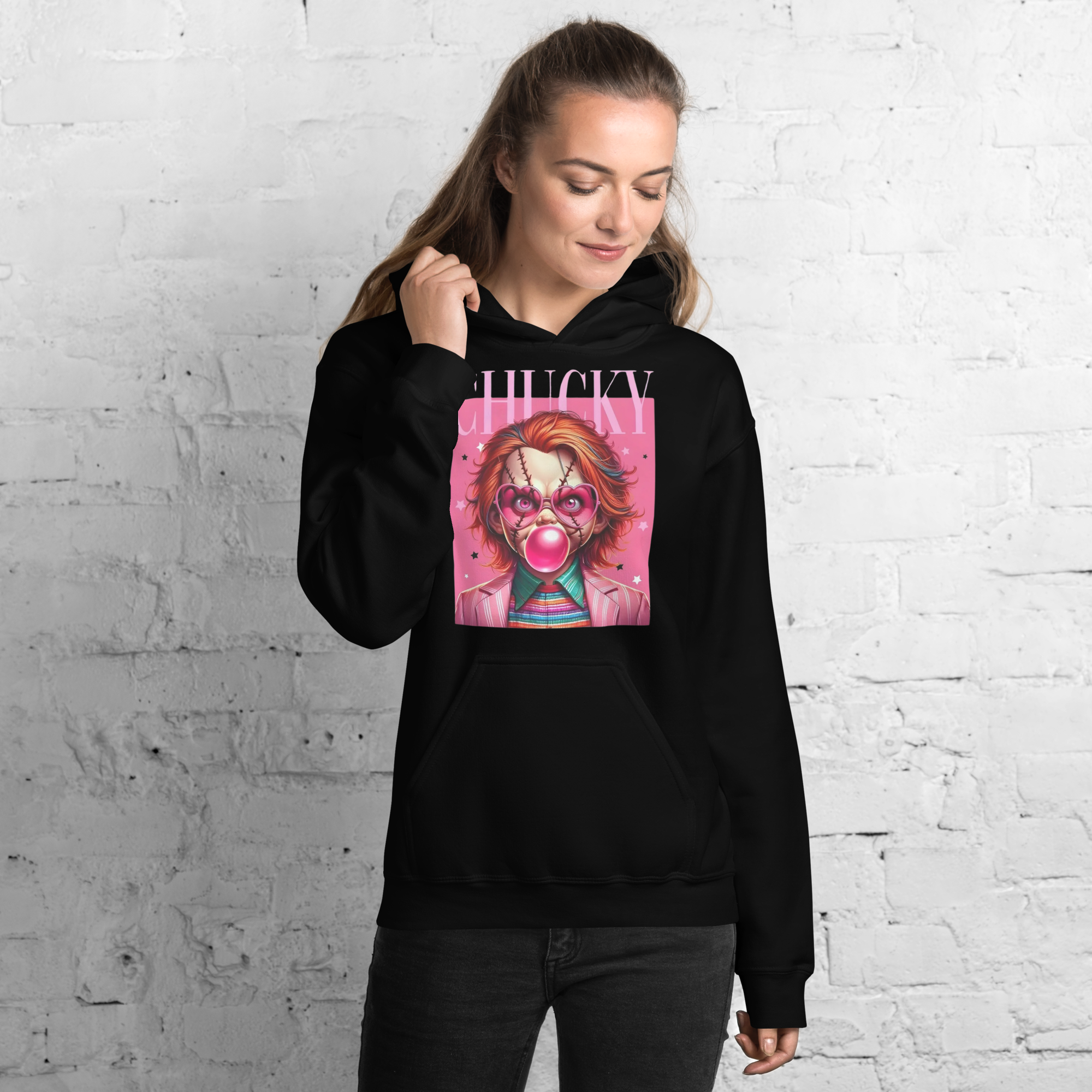 Pink Chucky Womens Custom Hoodie Physical Hoodie Style-Junction Black S 