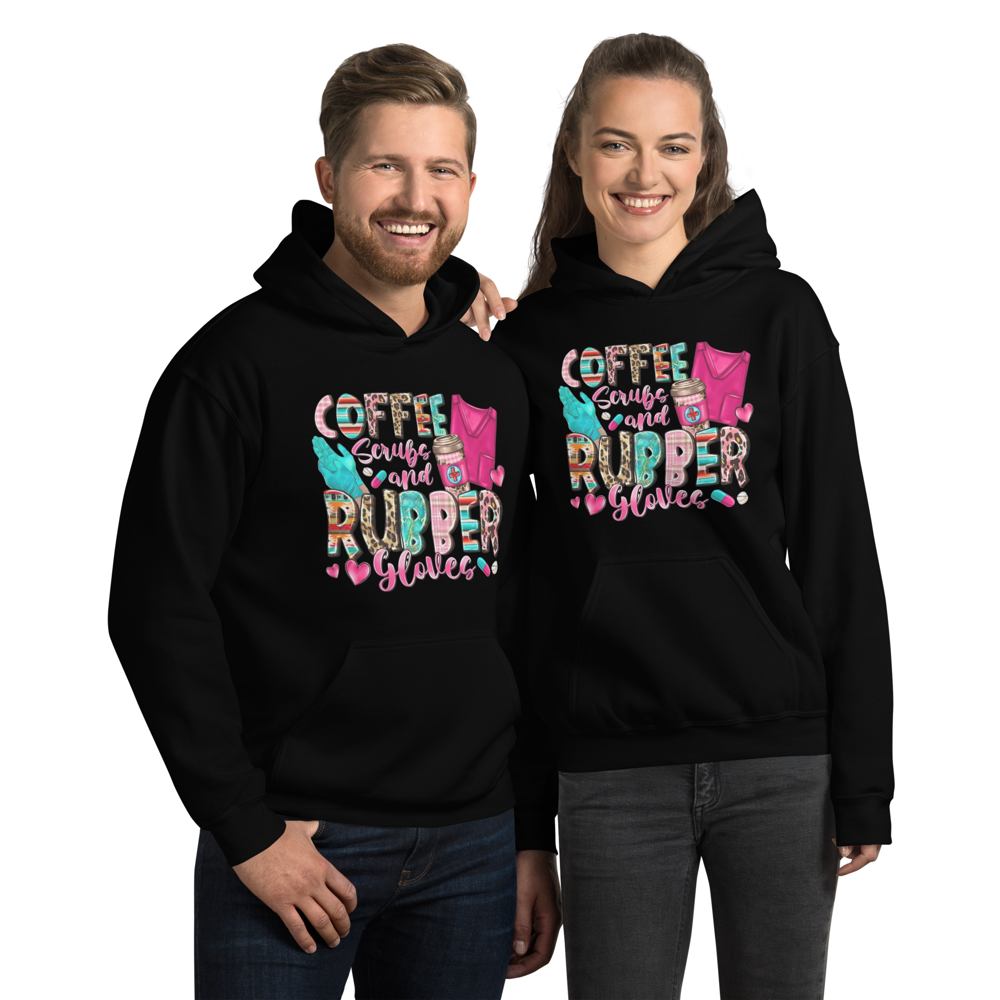 Coffee Scrubs and Rubber Gloves Unisex Custom Hoodie Physical Hoodie Style-Junction Black S