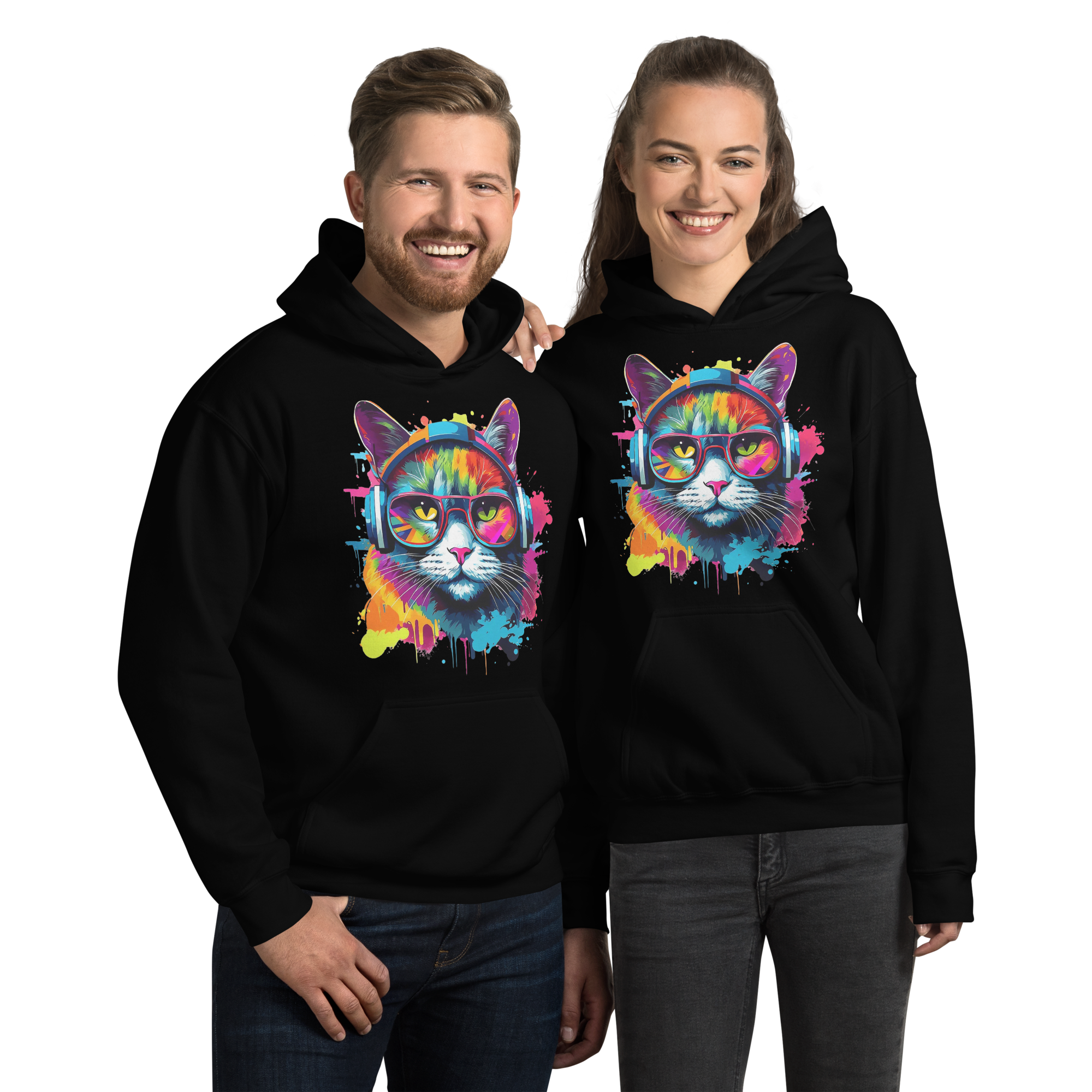 Vibrant DJ Cat Unisex Hoodie - The Ultimate Hoodie for Chill Evenings and Street Style Physical Hoodie Style-Junction Black S