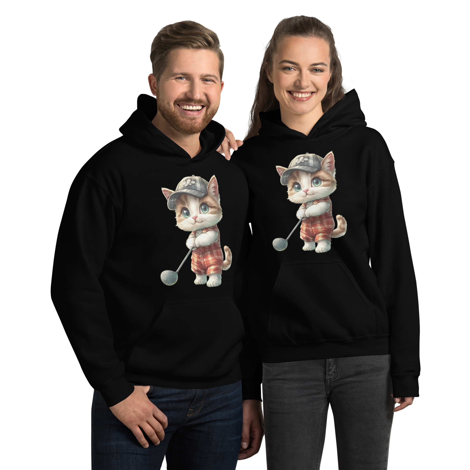 Golfing Kitty Charm Unisex Hoodie - Comfortable and Stylish Hoodie for All Seasons Physical Hoodie Style-Junction Black S