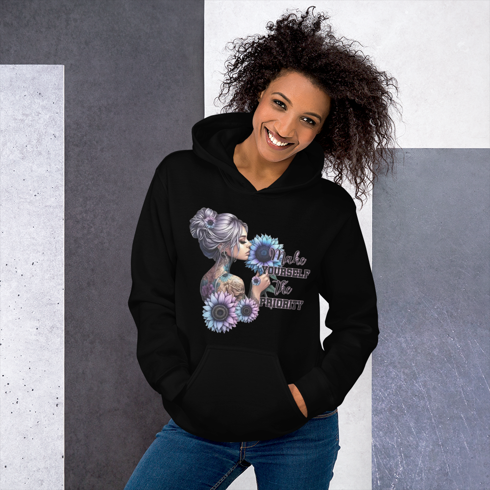 Make Yourself The Priority Hoodie - Women's Go-To for Cooler Evenings Physical Hoodie Style-Junction Black S