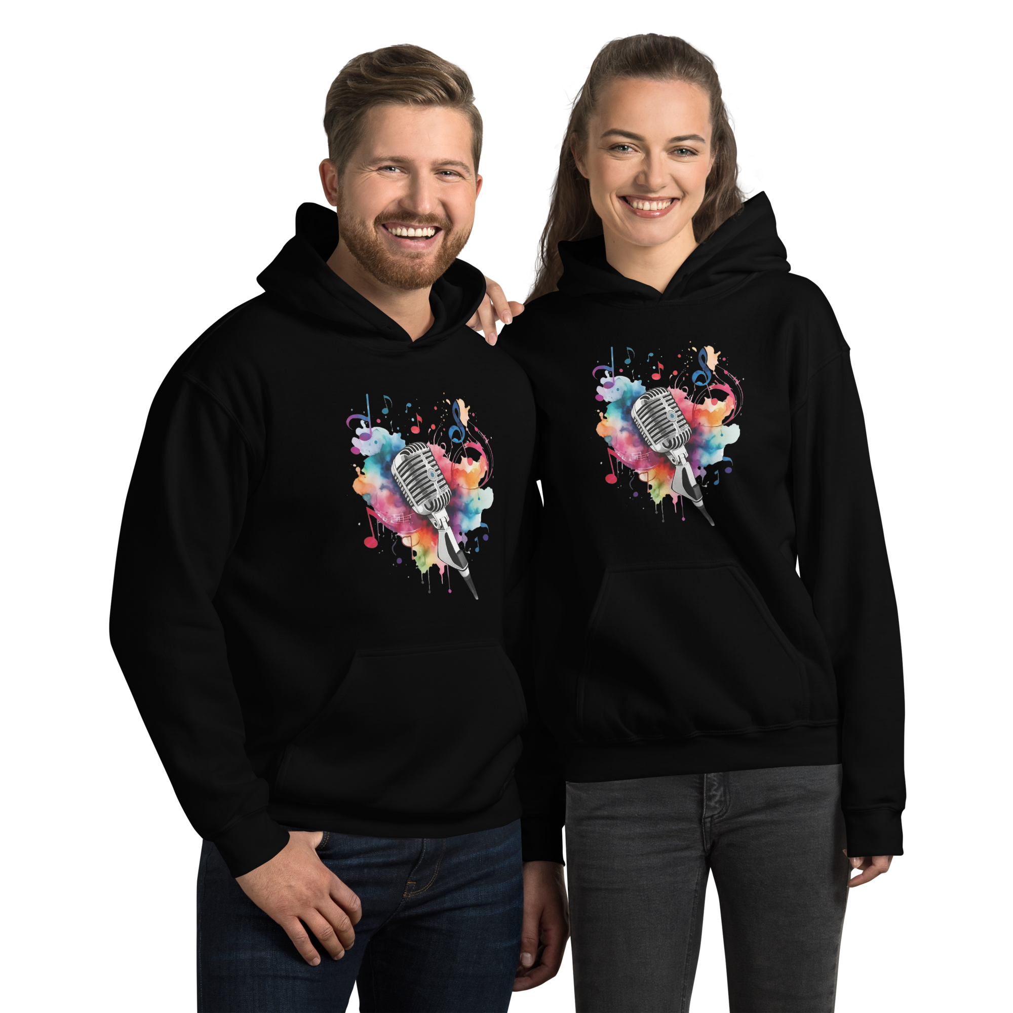 Vibrant Musical Microphone Art Unisex Hoodie Physical Hoodie Style-Junction Black S