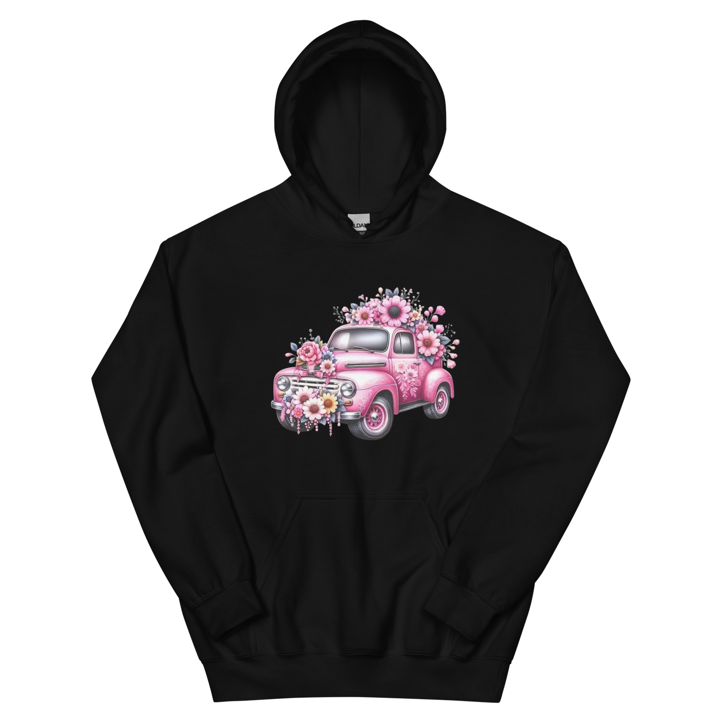 Pink Flower Chevy Truck Women's Hoodie Physical Hoodie Style-Junction Custom Designs & Prints Black S