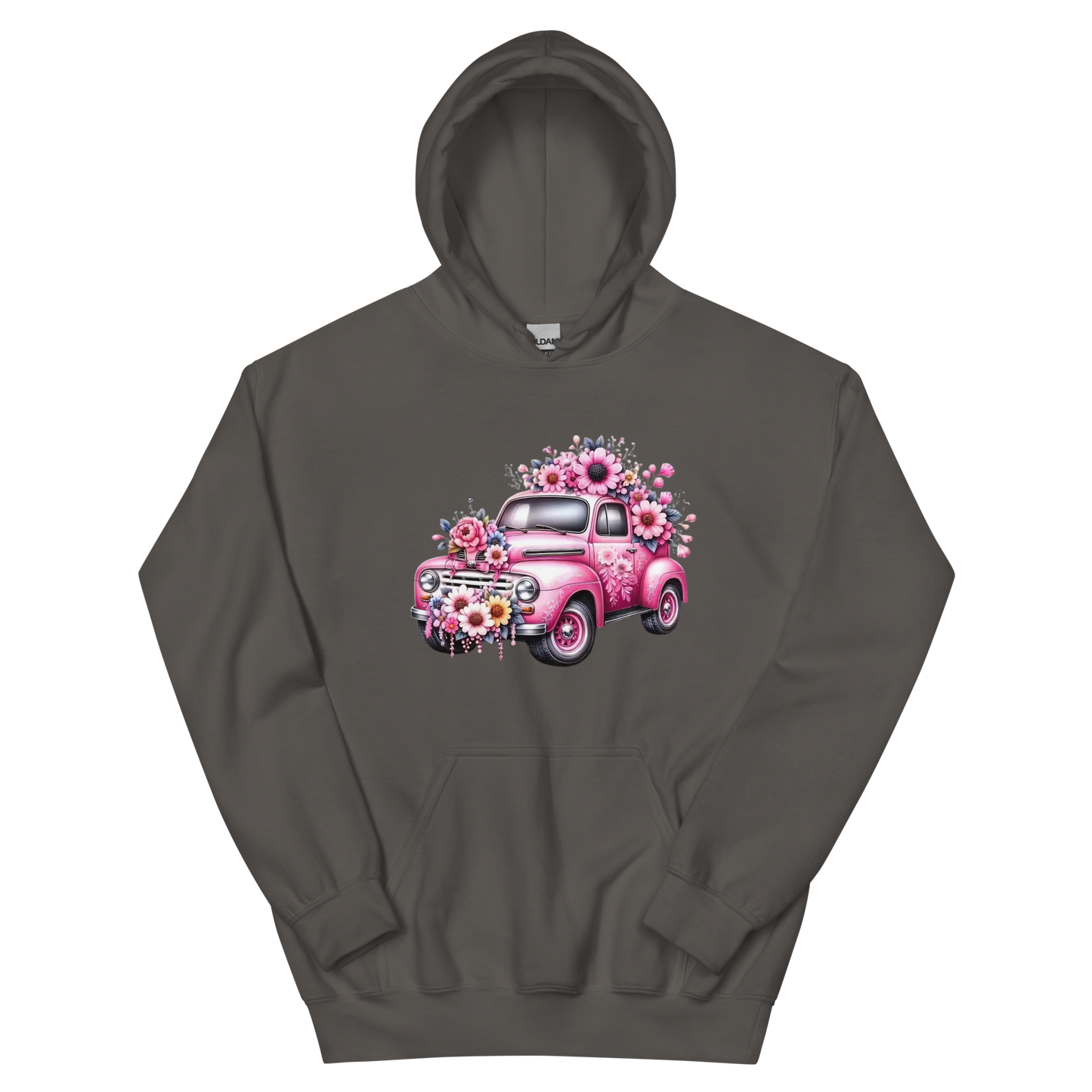 Pink Flower Chevy Truck Women's Hoodie Physical Hoodie Style-Junction Custom Designs & Prints Charcoal S