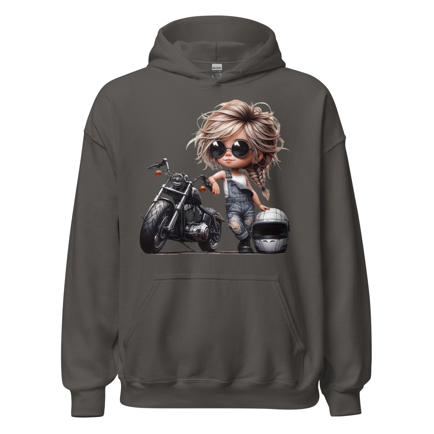 Biker Girl Hoodie – Cute Chibi Motorcycle Sweatshirt – Trendy Biker Chick Fashion – Cozy Streetwear for Women – Motorcycle Gift Physical Hoodie Style-Junction Custom Designs & Prints Charcoal S