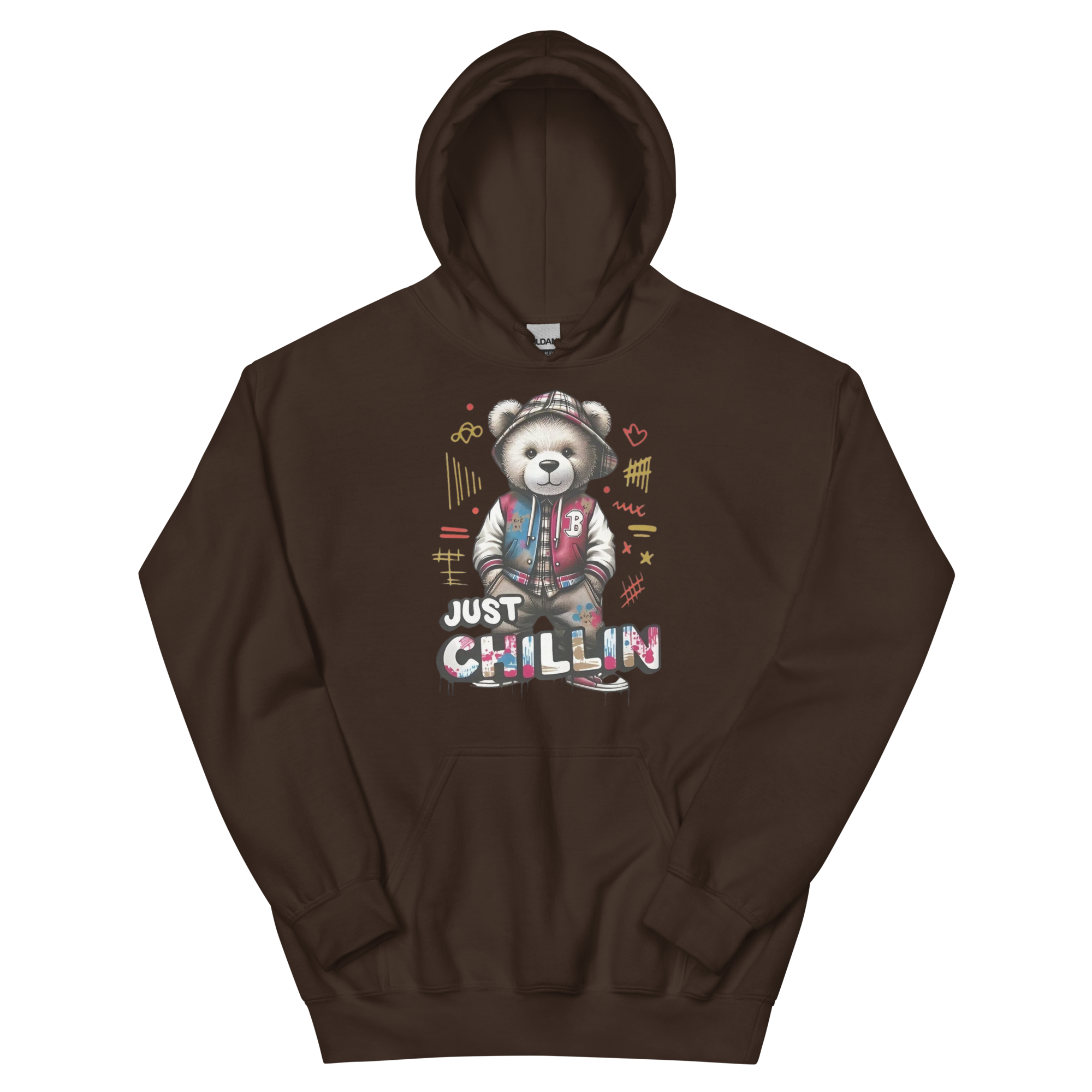 Just Chillin Bear Custom Design Unisex Hoodie Physical Hoodie Style-Junction Dark Chocolate S 