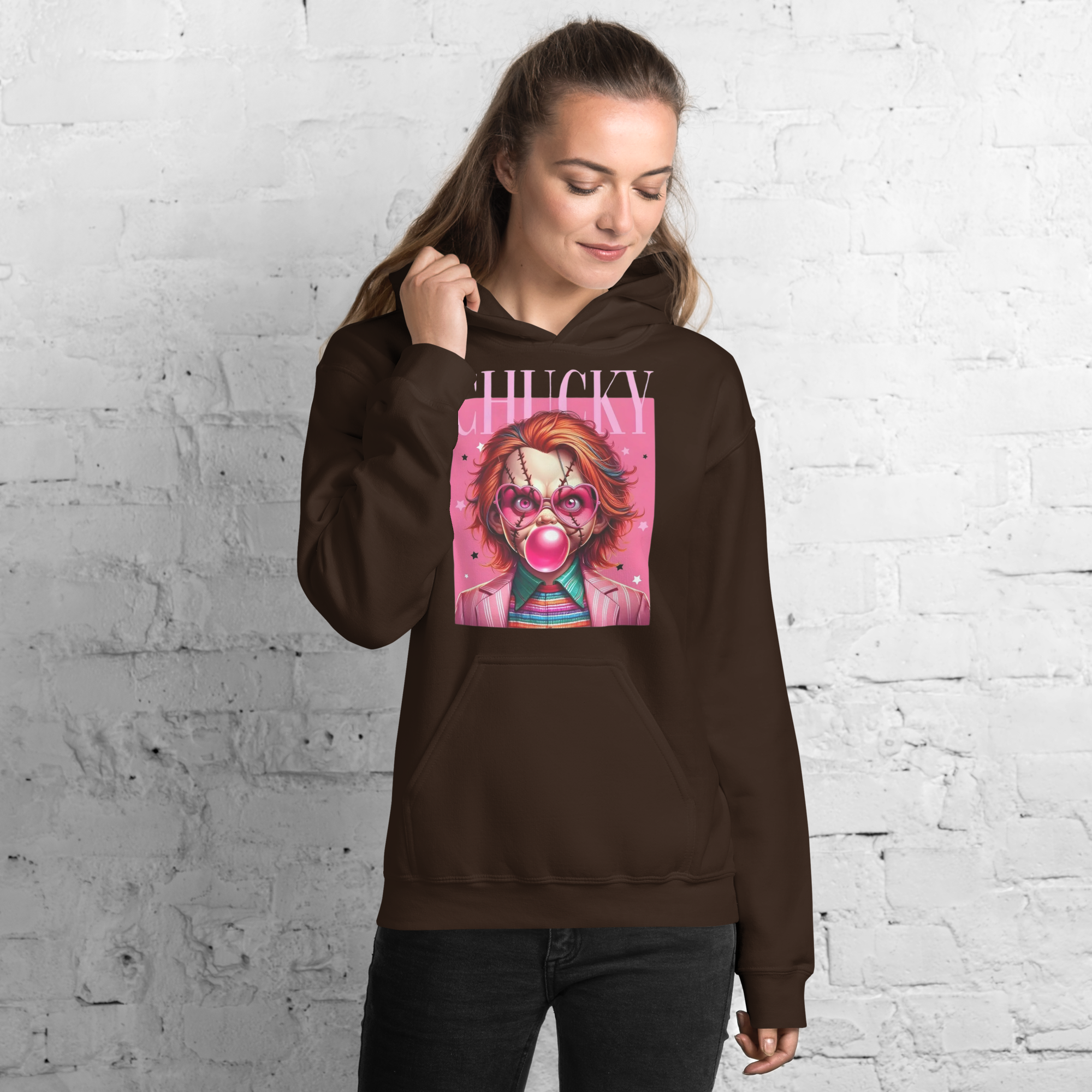 Pink Chucky Womens Custom Hoodie Physical Hoodie Style-Junction Dark Chocolate S 