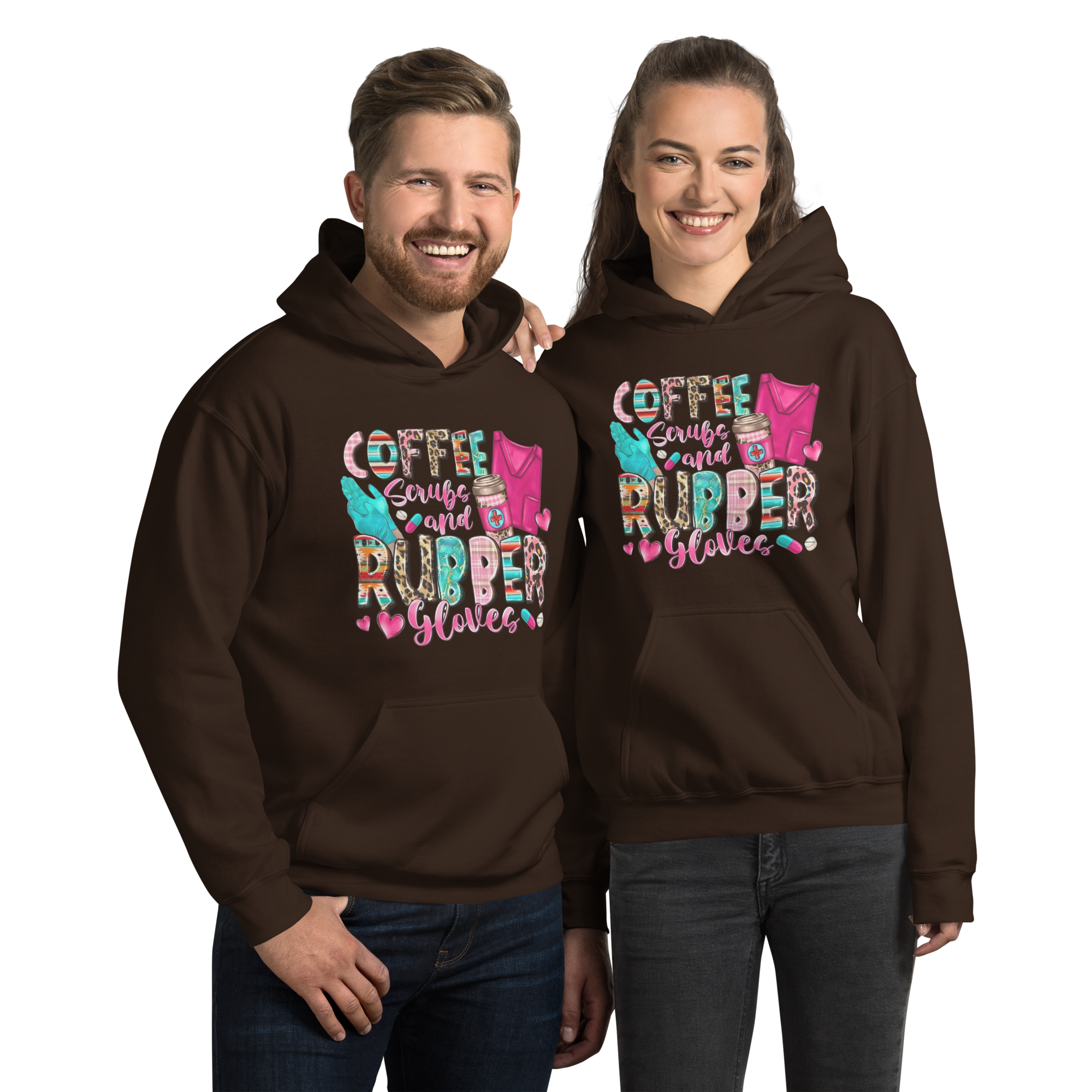 Coffee Scrubs and Rubber Gloves Unisex Custom Hoodie Physical Hoodie Style-Junction Dark Chocolate S