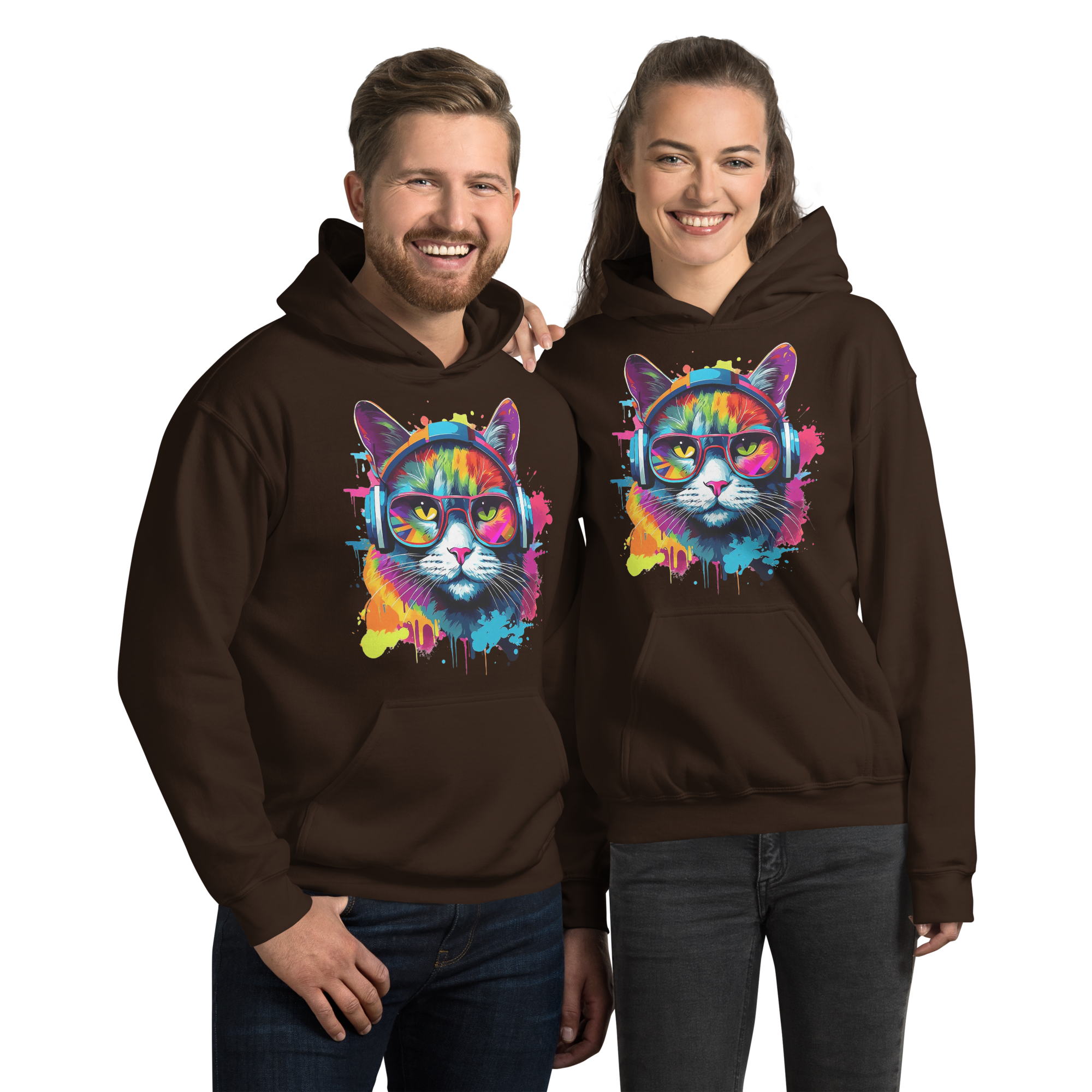 Vibrant DJ Cat Unisex Hoodie - The Ultimate Hoodie for Chill Evenings and Street Style Physical Hoodie Style-Junction Dark Chocolate S