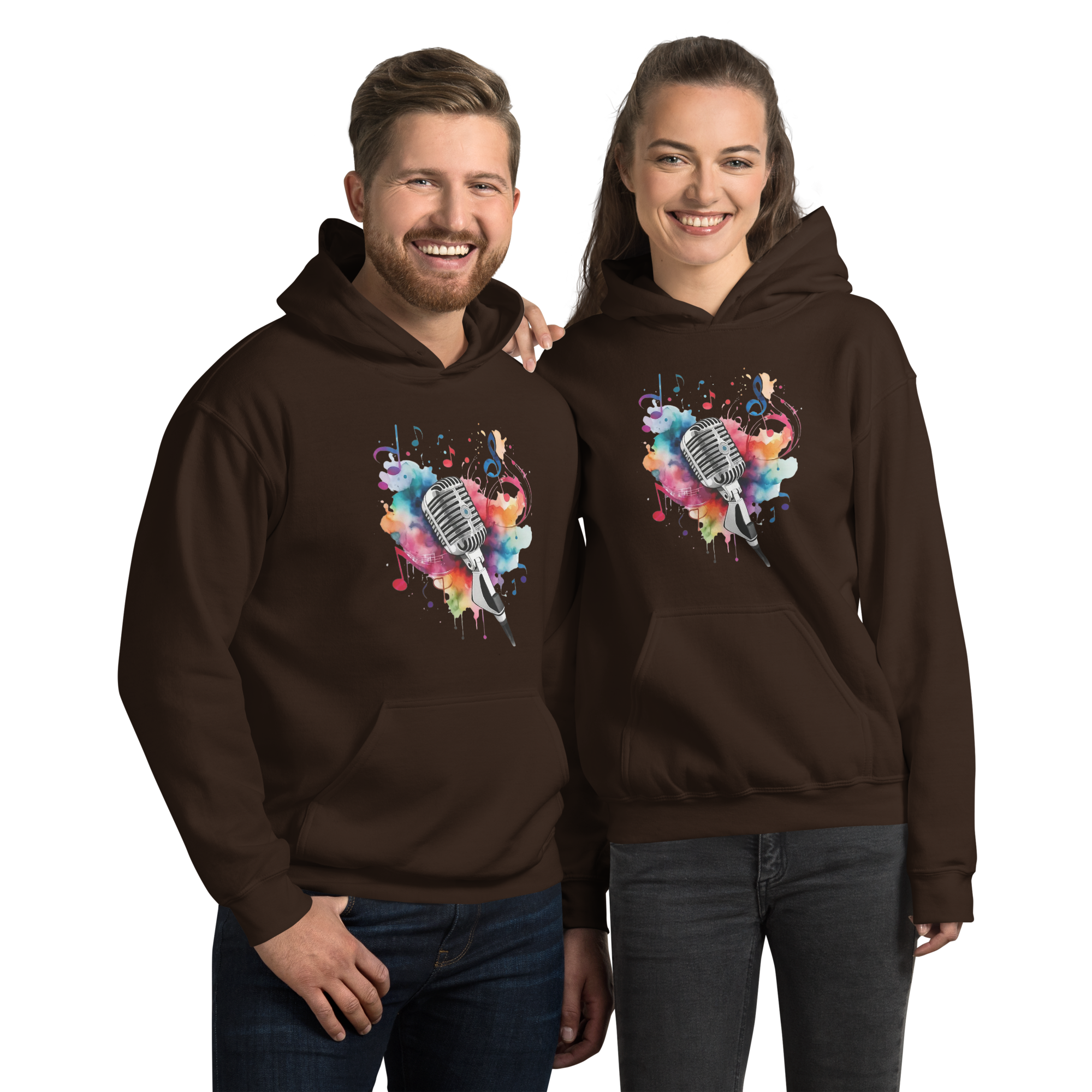 Vibrant Musical Microphone Art Unisex Hoodie Physical Hoodie Style-Junction Dark Chocolate S