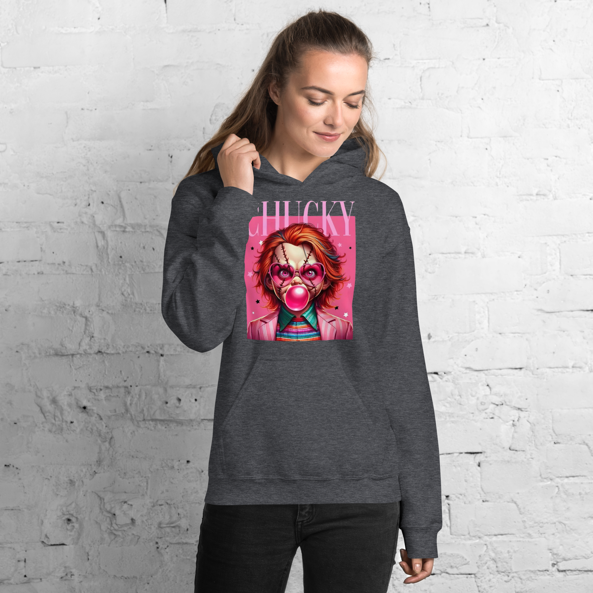 Pink Chucky Womens Custom Hoodie Physical Hoodie Style-Junction Dark Heather S 