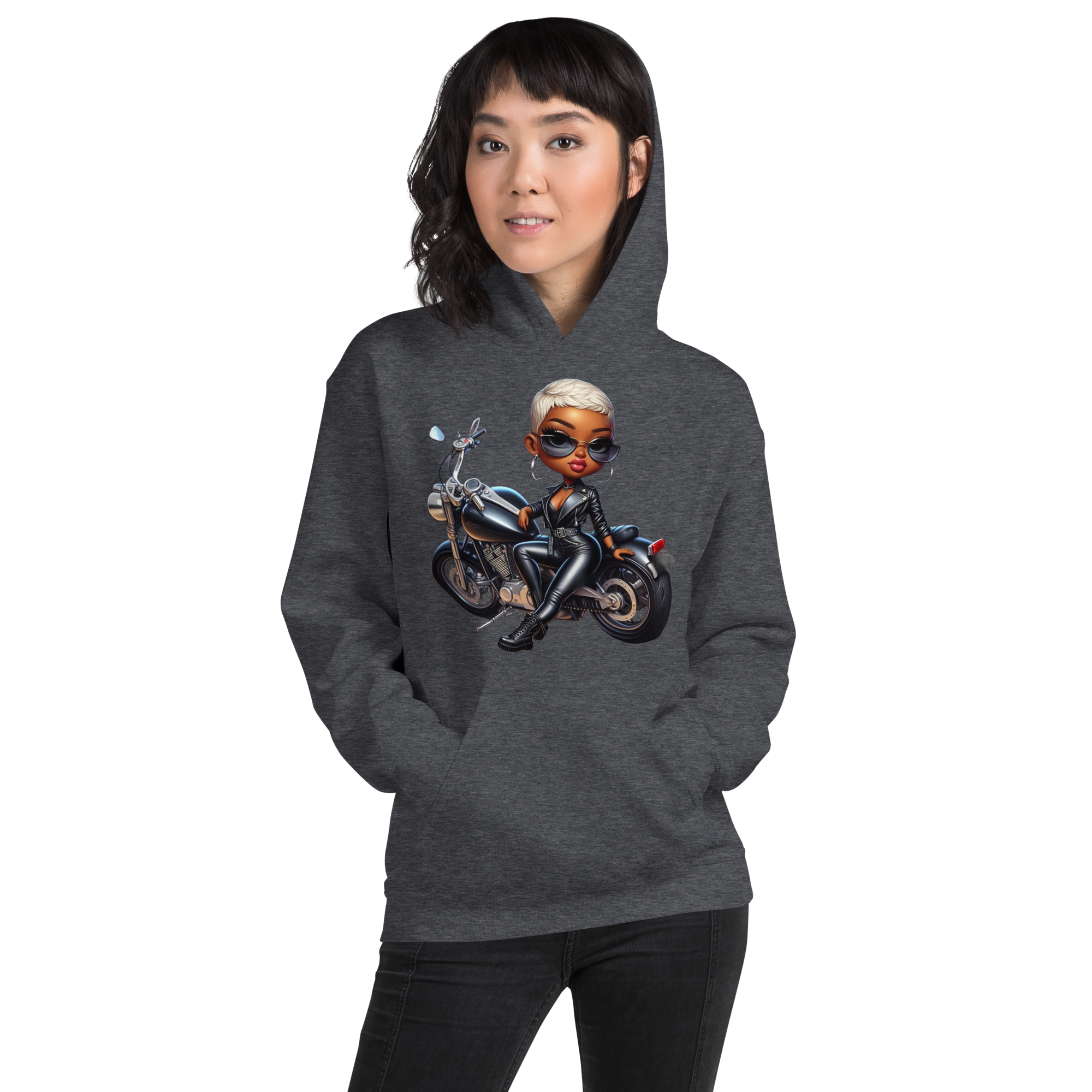 Biker Chic Diva Women's Custom Cozy Hoodie for Cool Evenings Physical Hoodie Style-Junction Dark Heather S