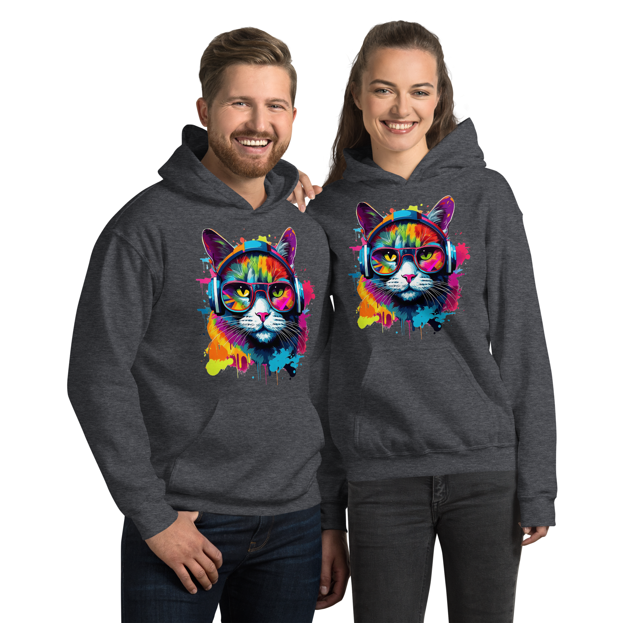 Vibrant DJ Cat Unisex Hoodie - The Ultimate Hoodie for Chill Evenings and Street Style Physical Hoodie Style-Junction Dark Heather S