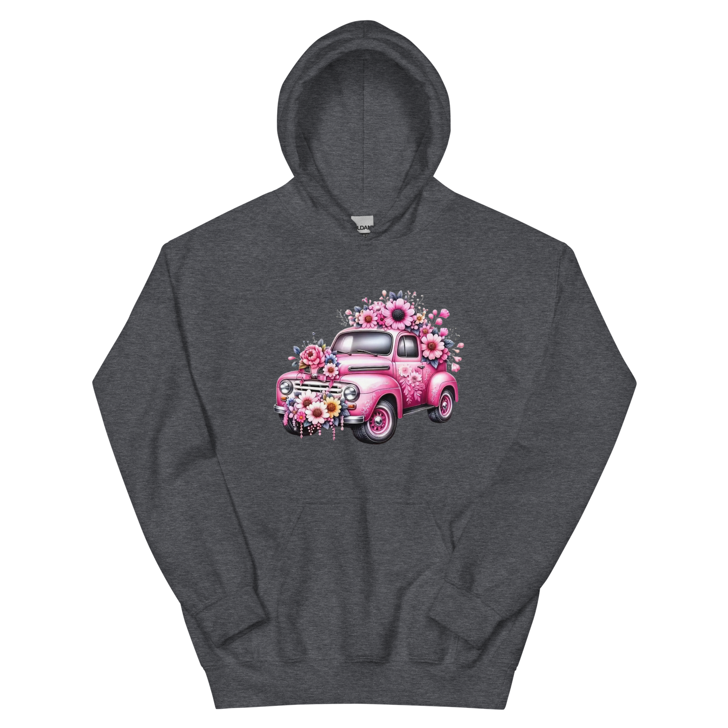 Pink Flower Chevy Truck Women's Hoodie Physical Hoodie Style-Junction Custom Designs & Prints Dark Heather S