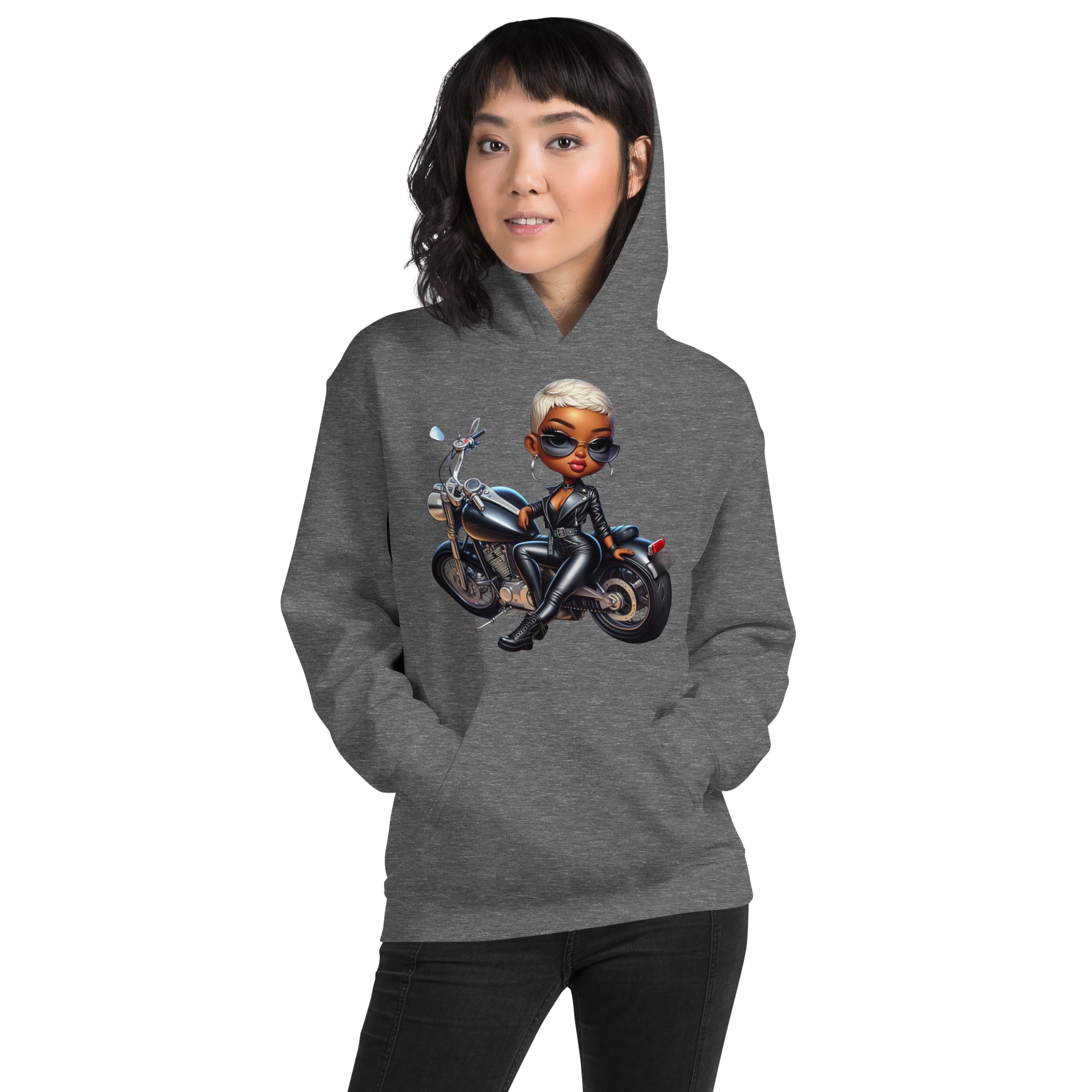 Biker Chic Diva Women's Custom Cozy Hoodie for Cool Evenings Physical Hoodie Style-Junction Graphite Heather S