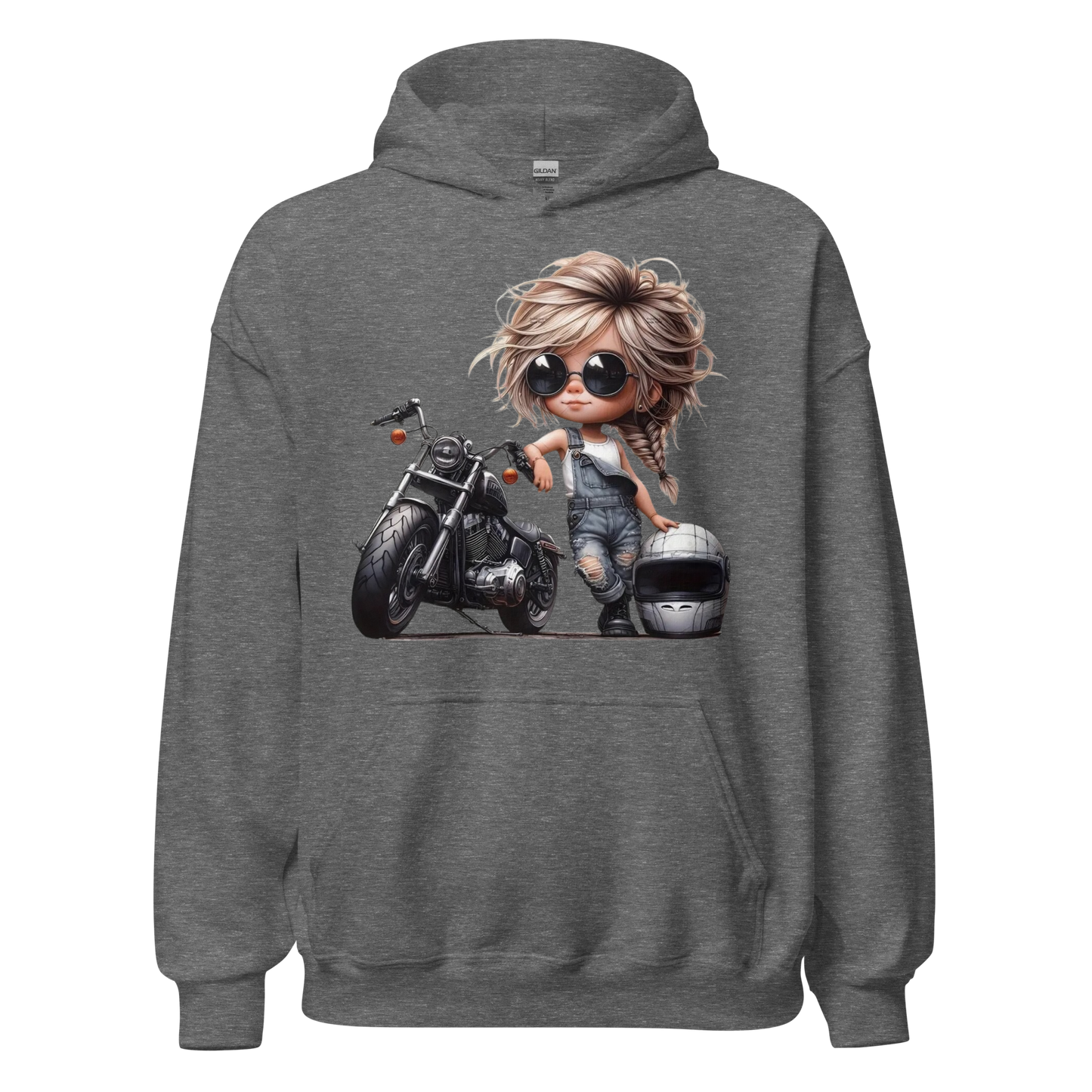 Biker Girl Hoodie – Cute Chibi Motorcycle Sweatshirt – Trendy Biker Chick Fashion – Cozy Streetwear for Women – Motorcycle Gift Physical Hoodie Style-Junction Custom Designs & Prints Graphite Heather S