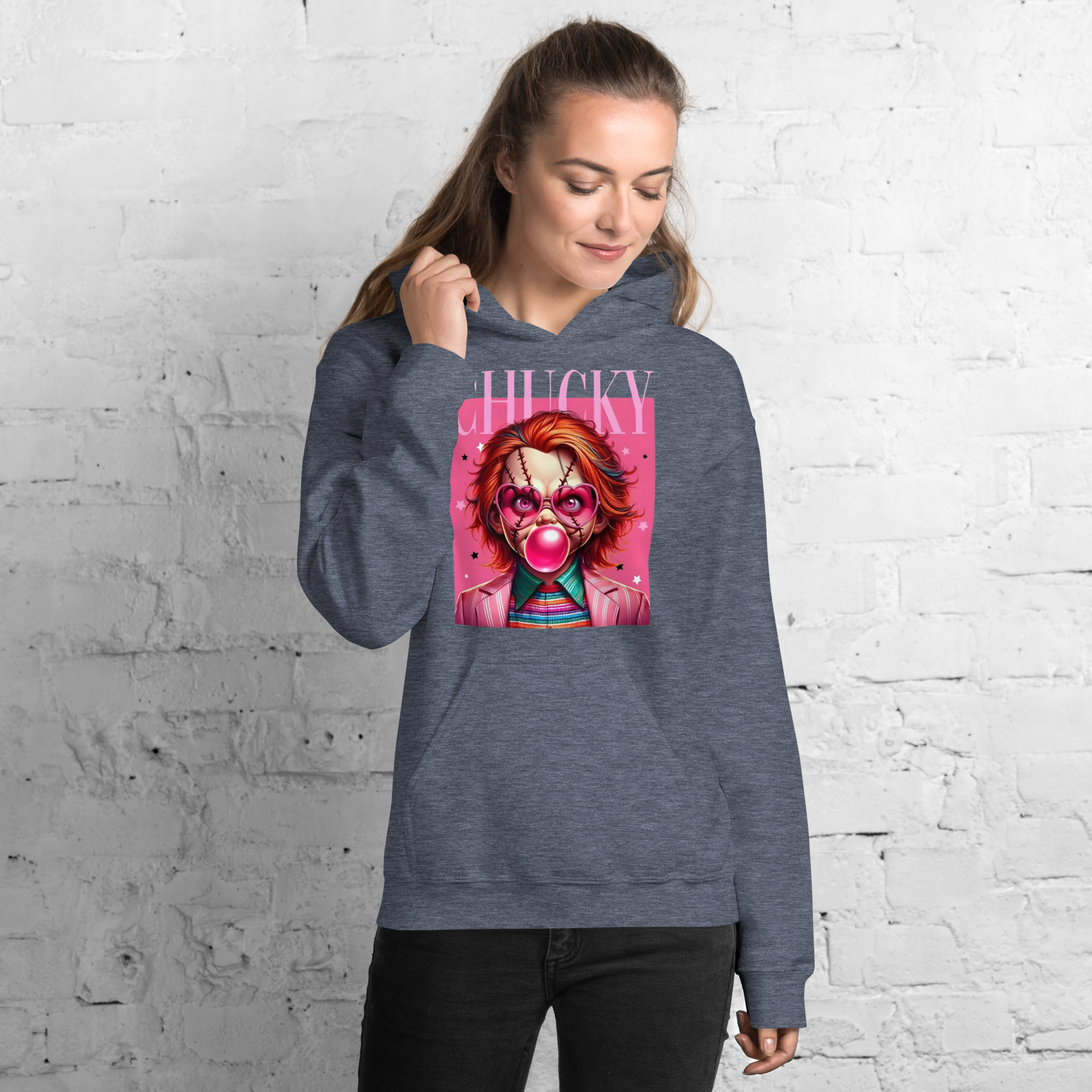 Pink Chucky Womens Custom Hoodie Physical Hoodie Style-Junction Heather Sport Dark Navy S 