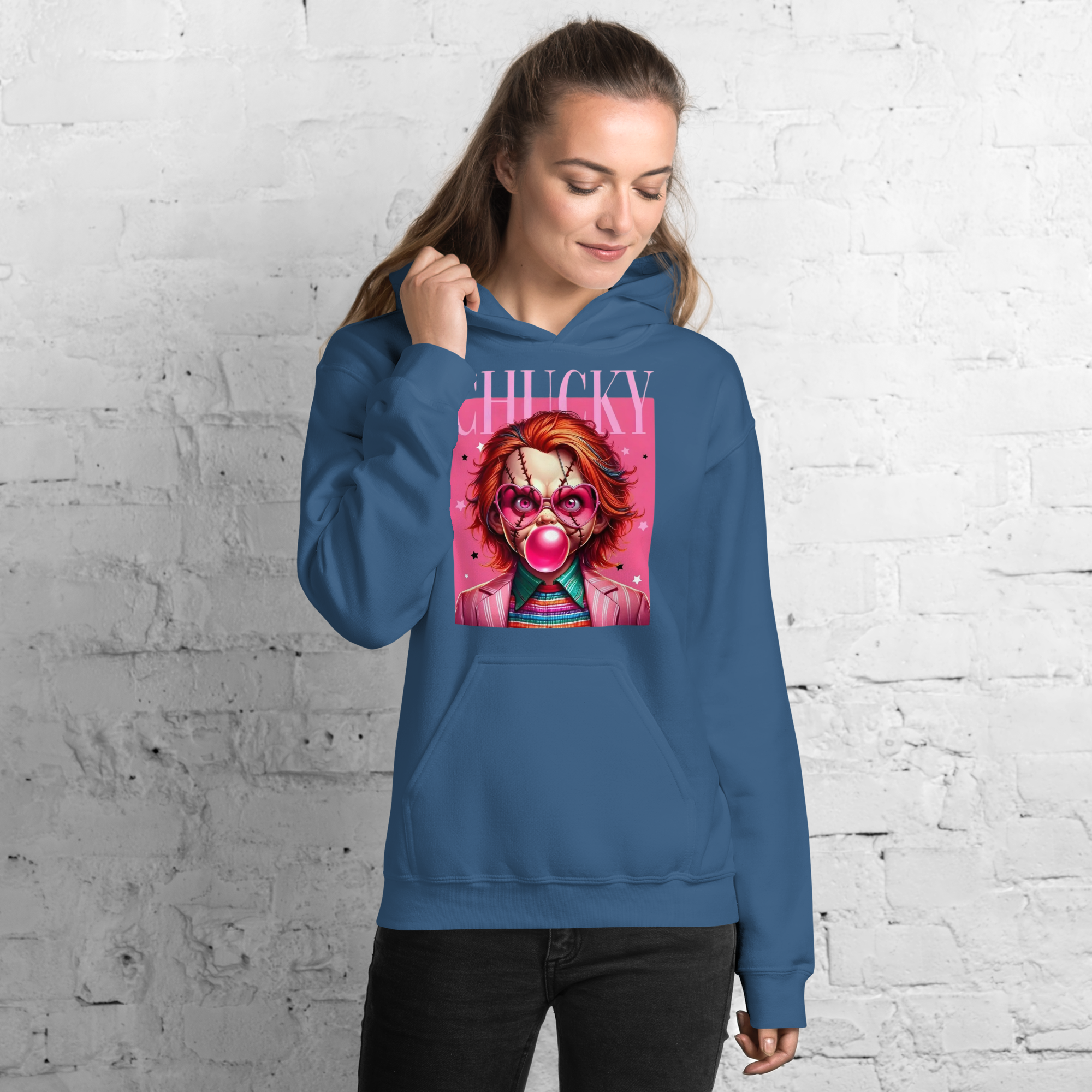 Pink Chucky Womens Custom Hoodie Physical Hoodie Style-Junction Indigo Blue S 