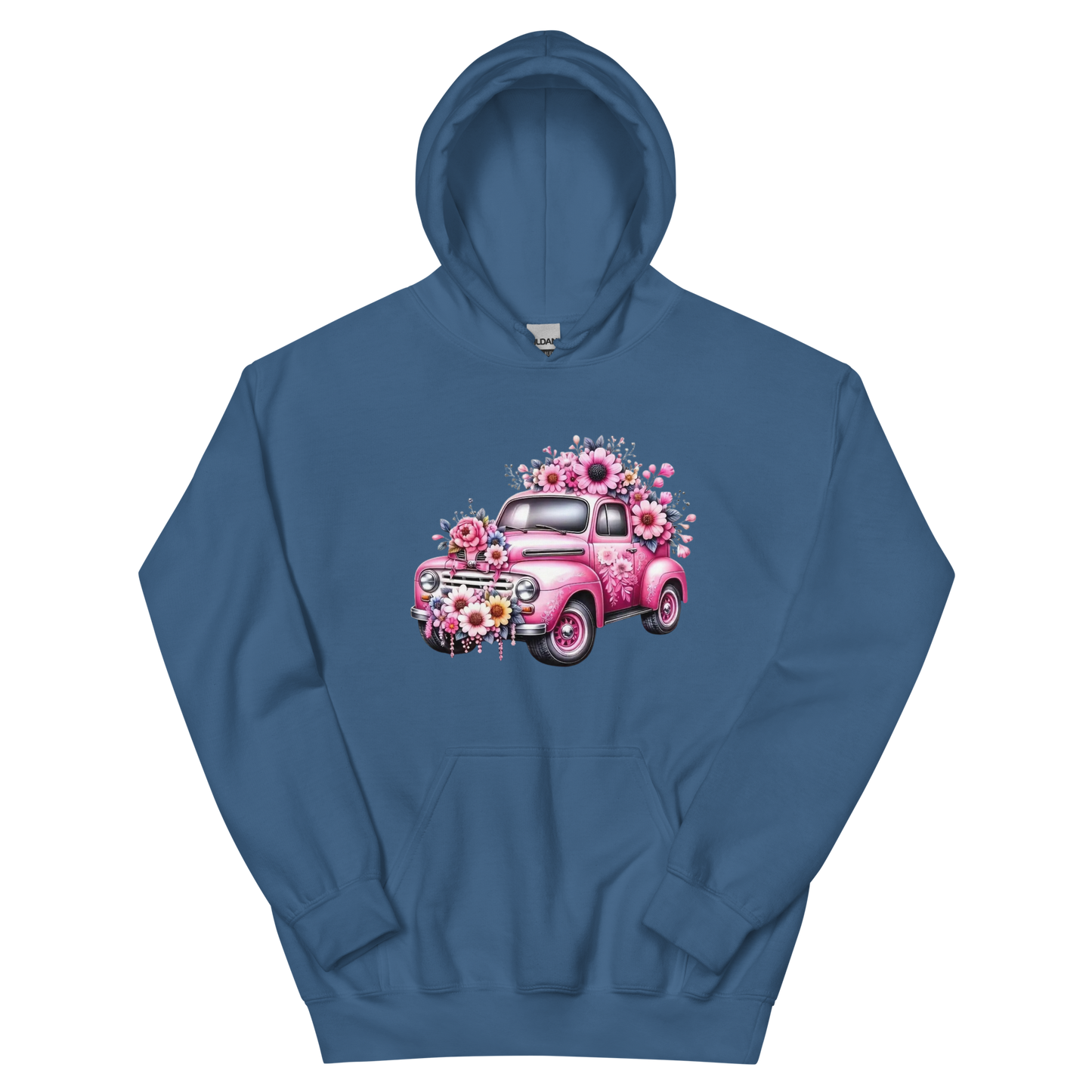 Pink Flower Chevy Truck Women's Hoodie Physical Hoodie Style-Junction Custom Designs & Prints Indigo Blue S