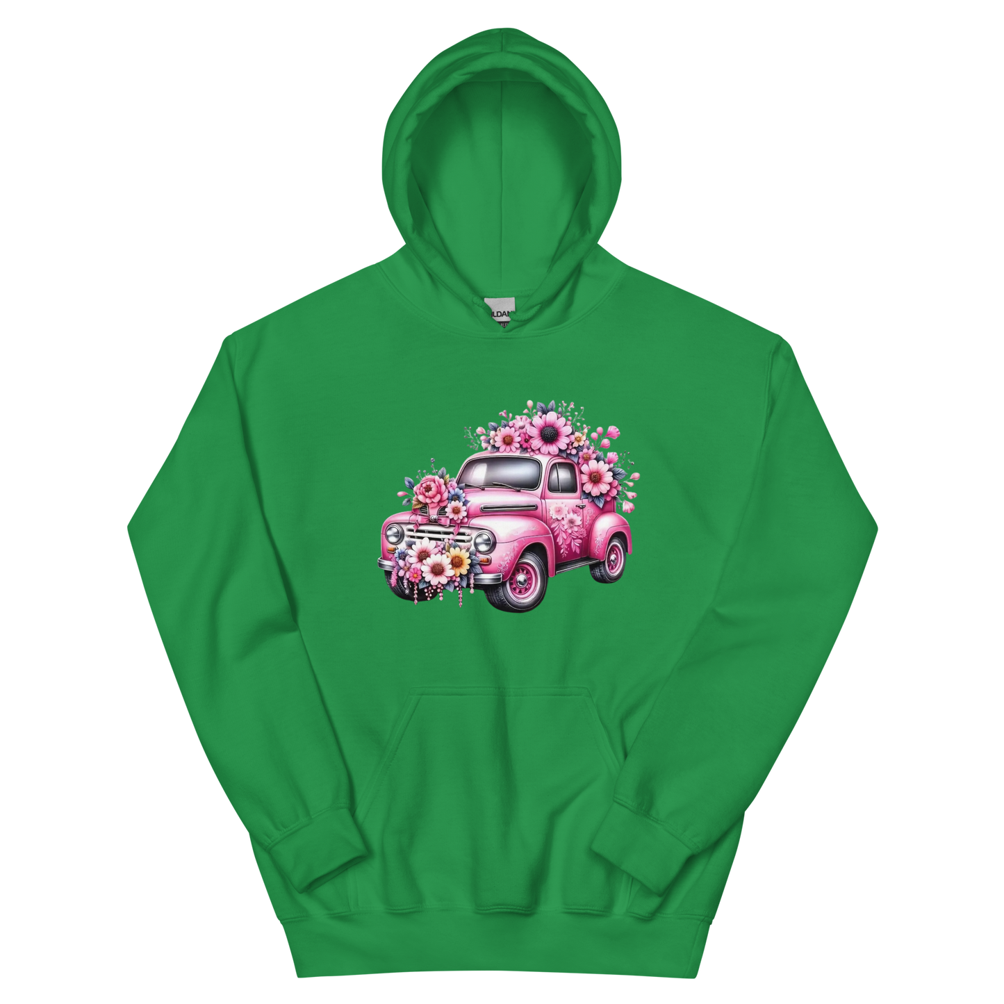 Pink Flower Chevy Truck Women's Hoodie Physical Hoodie Style-Junction Custom Designs & Prints Irish Green S