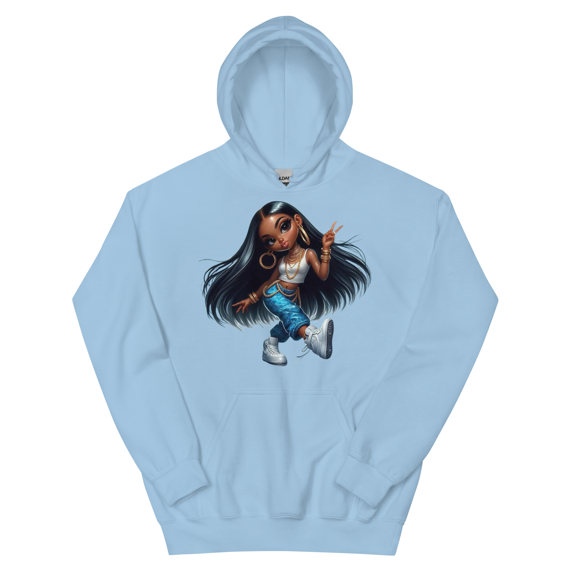 Urban Glam Peace Pose Illustration Women's Hoodie Physical Hoodie Style-Junction