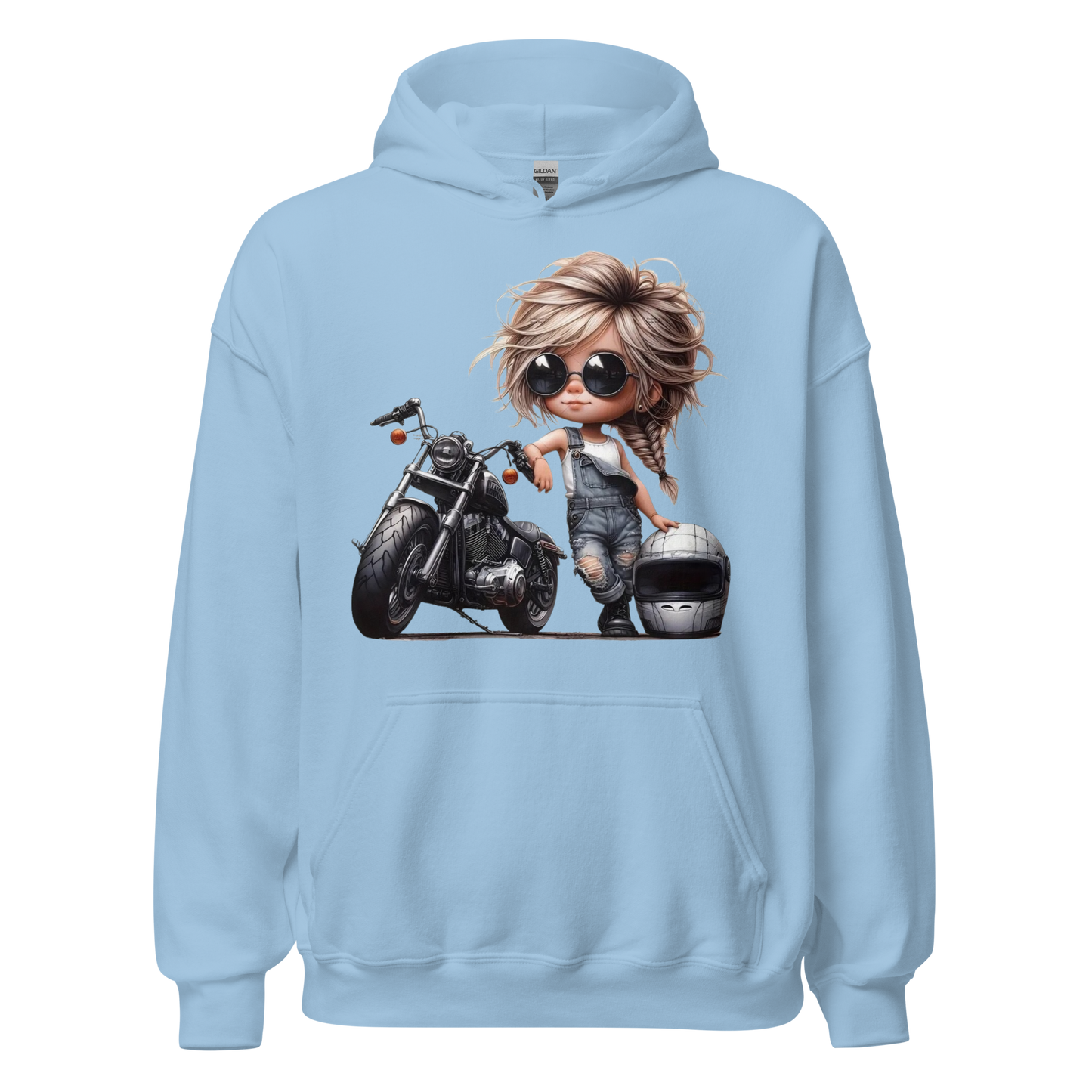 Biker Girl Hoodie – Cute Chibi Motorcycle Sweatshirt – Trendy Biker Chick Fashion – Cozy Streetwear for Women – Motorcycle Gift Physical Hoodie Style-Junction Custom Designs & Prints