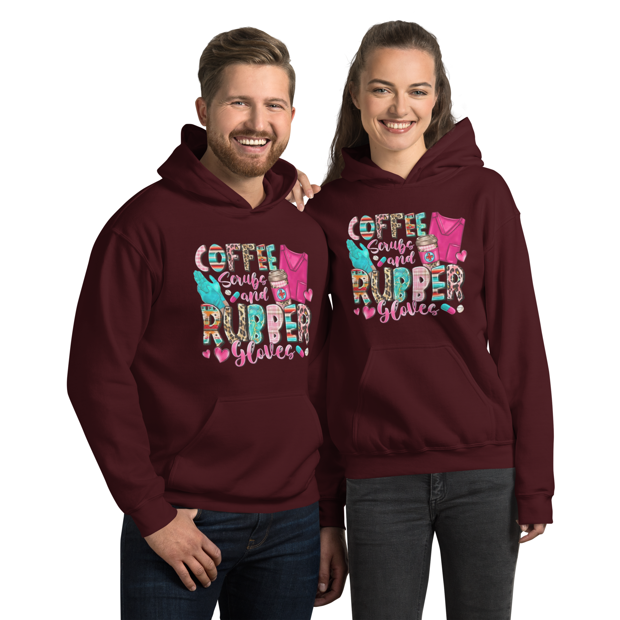 Coffee Scrubs and Rubber Gloves Unisex Custom Hoodie Physical Hoodie Style-Junction Maroon S