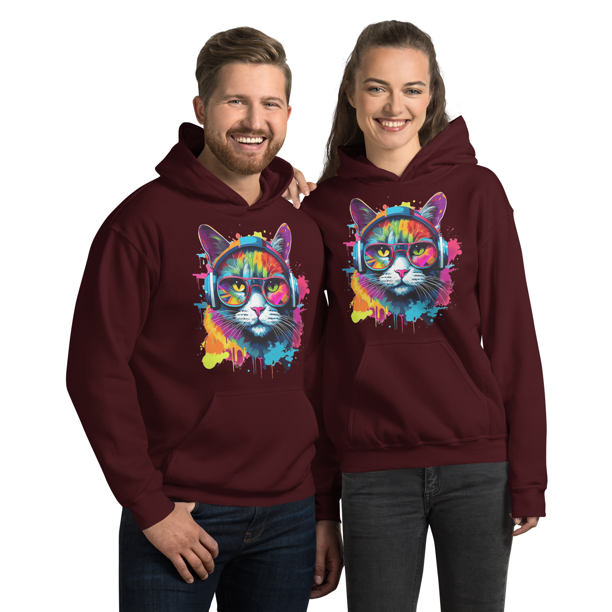 Vibrant DJ Cat Unisex Hoodie - The Ultimate Hoodie for Chill Evenings and Street Style Physical Hoodie Style-Junction Maroon S