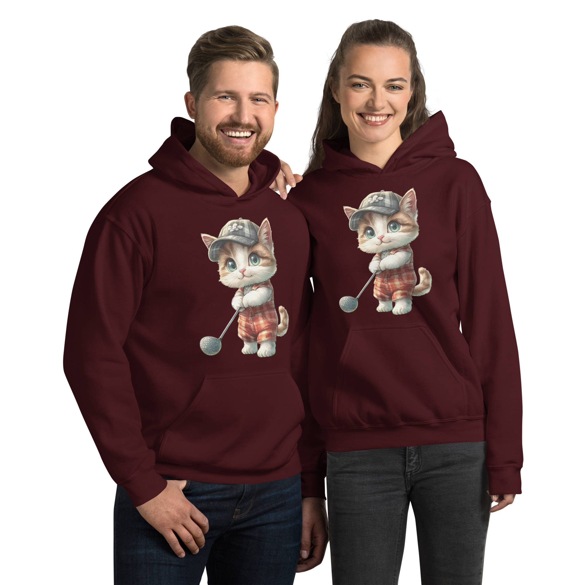 Golfing Kitty Charm Unisex Hoodie - Comfortable and Stylish Hoodie for All Seasons Physical Hoodie Style-Junction Maroon S