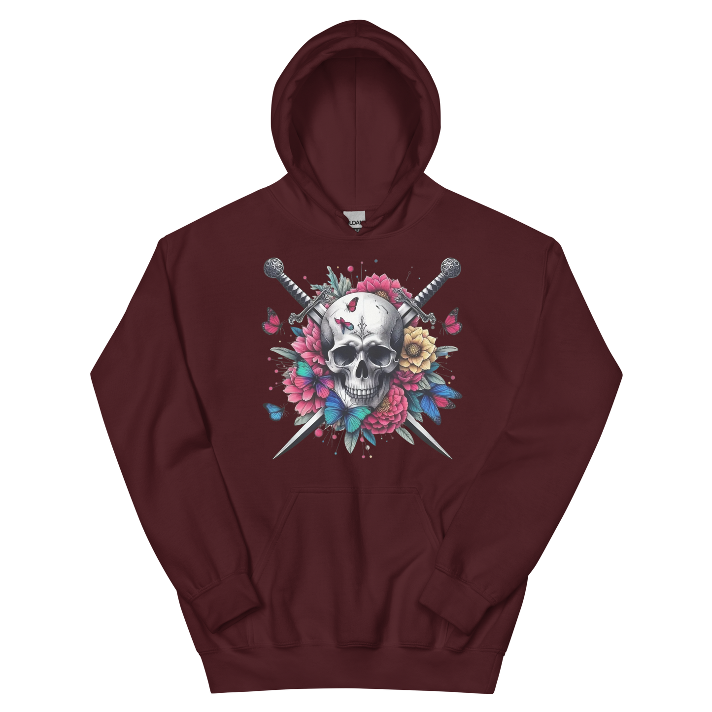 Skull & Swords Men's Hoodie Physical Hoodie Style-Junction Custom Designs & Prints Maroon S