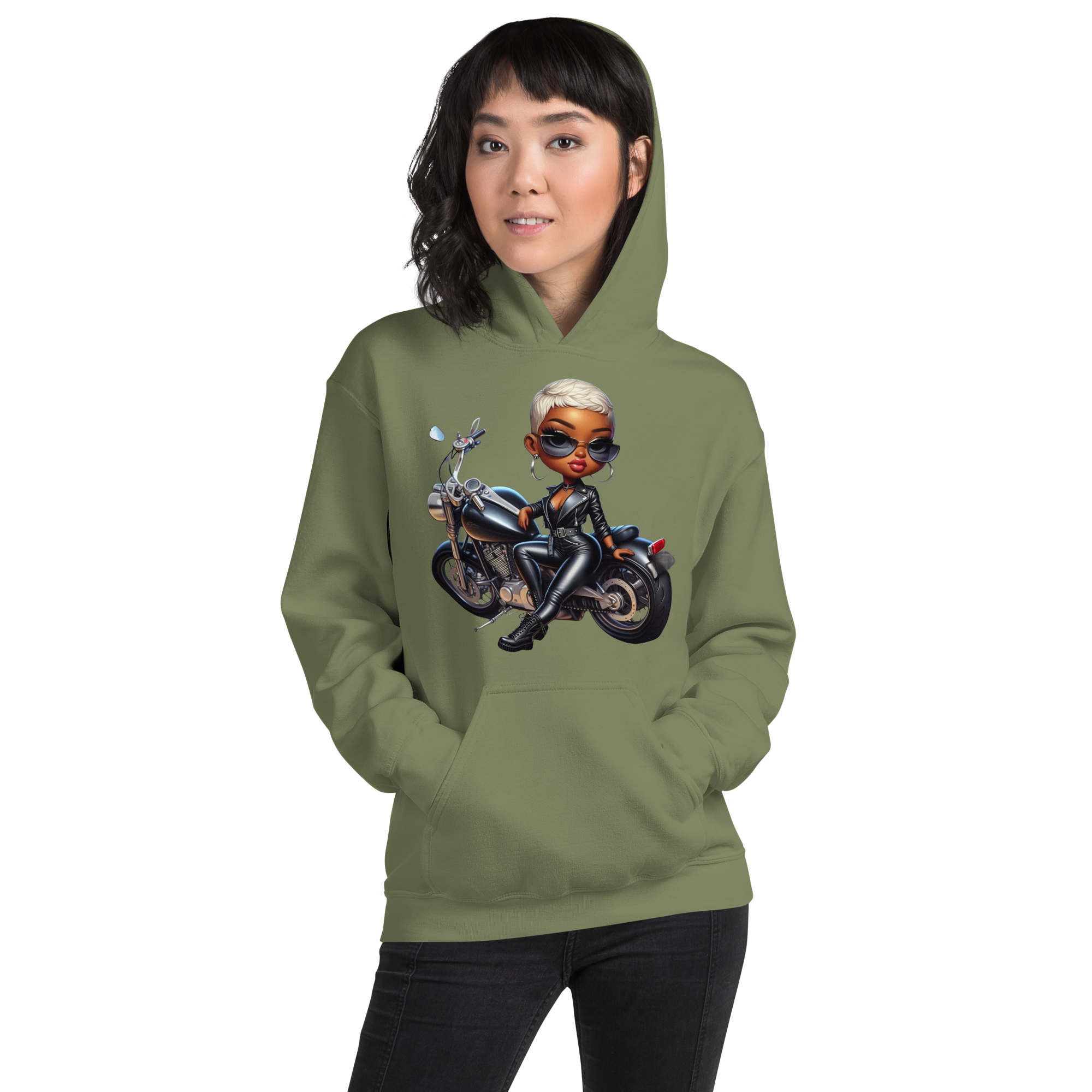 Biker Chic Diva Women's Custom Cozy Hoodie for Cool Evenings Physical Hoodie Style-Junction